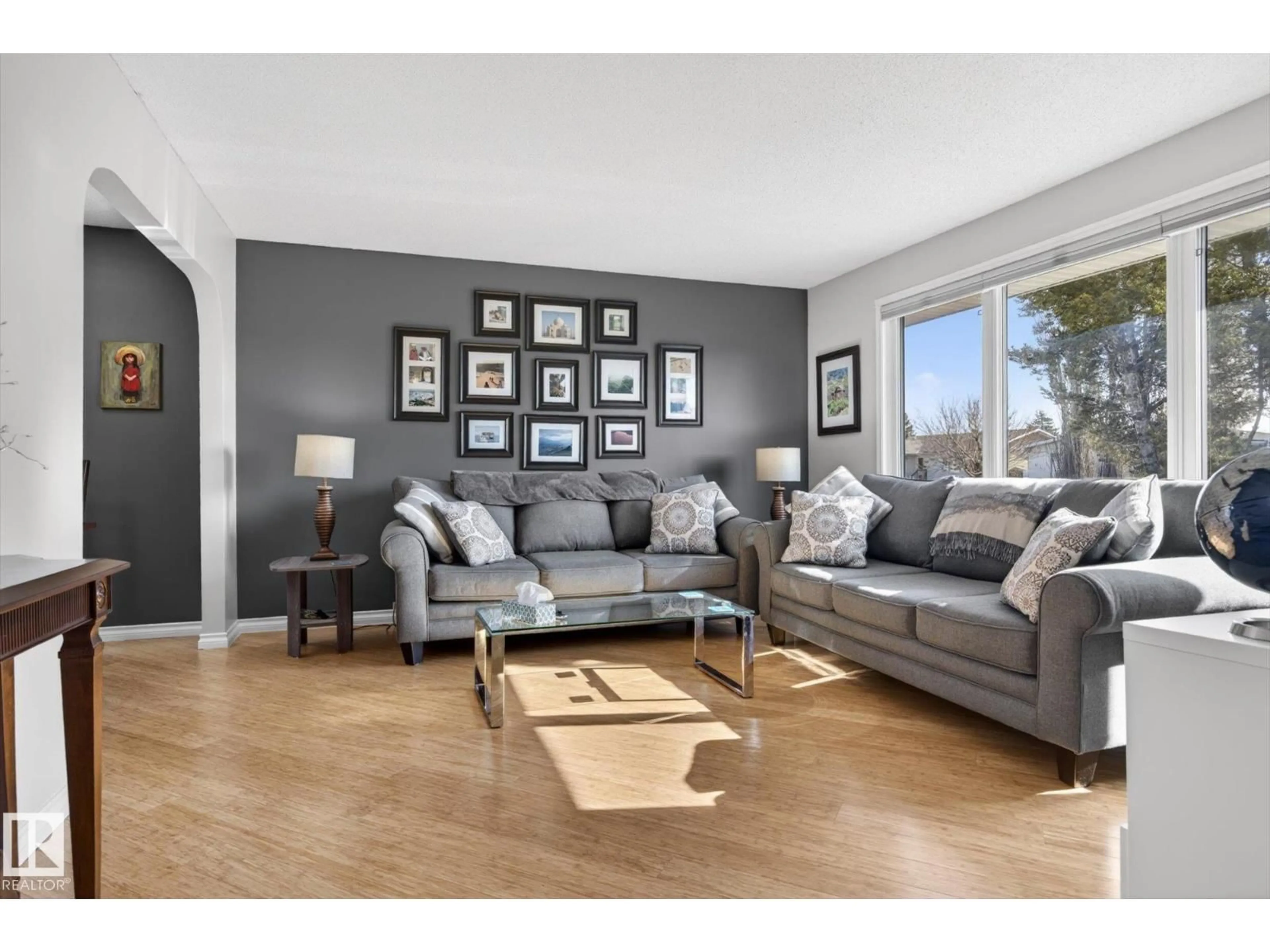 Living room with furniture, wood/laminate floor for NW - 13832 88 ST, Edmonton Alberta T5E3J2