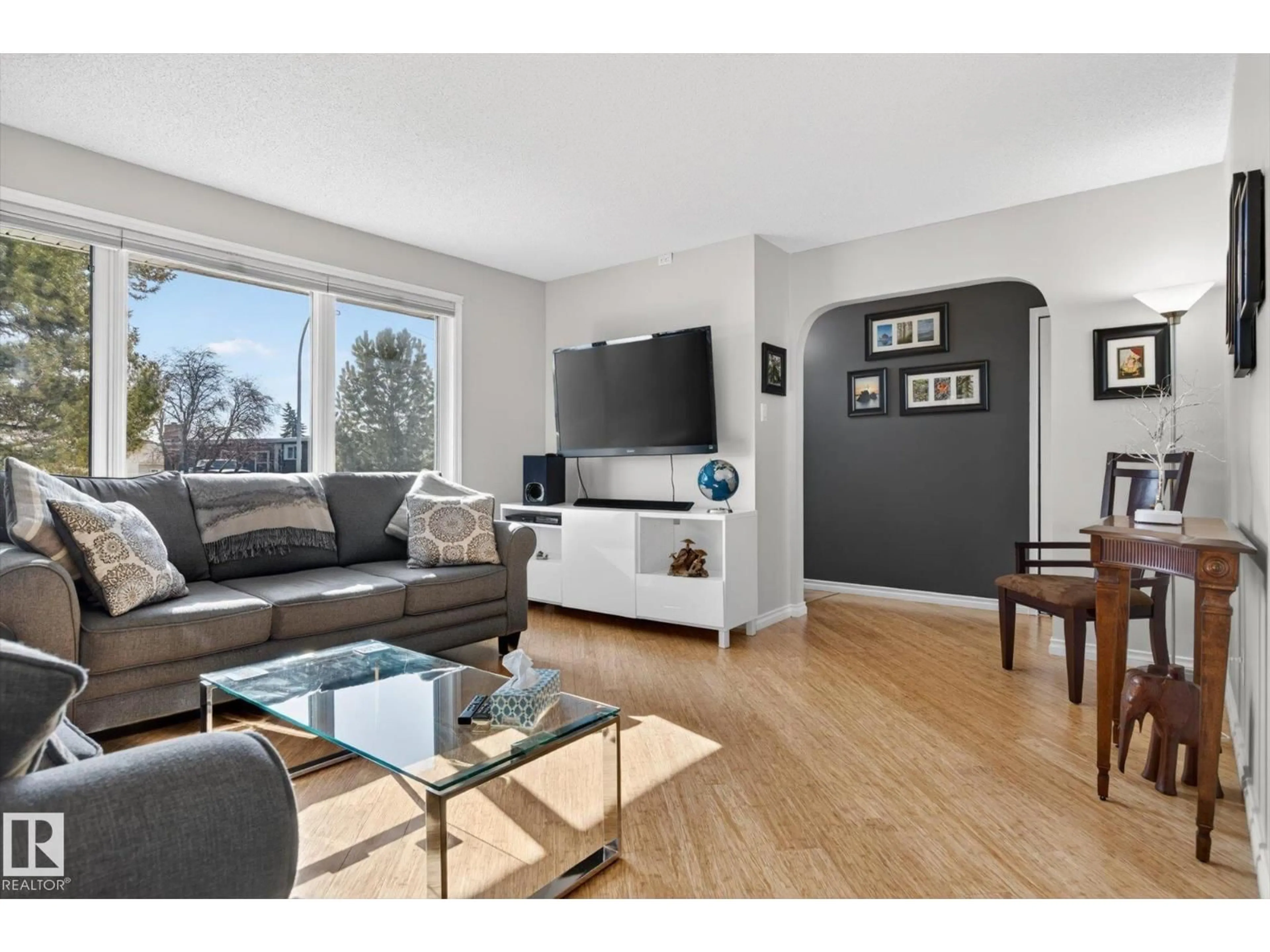 Living room with furniture, wood/laminate floor for NW - 13832 88 ST, Edmonton Alberta T5E3J2