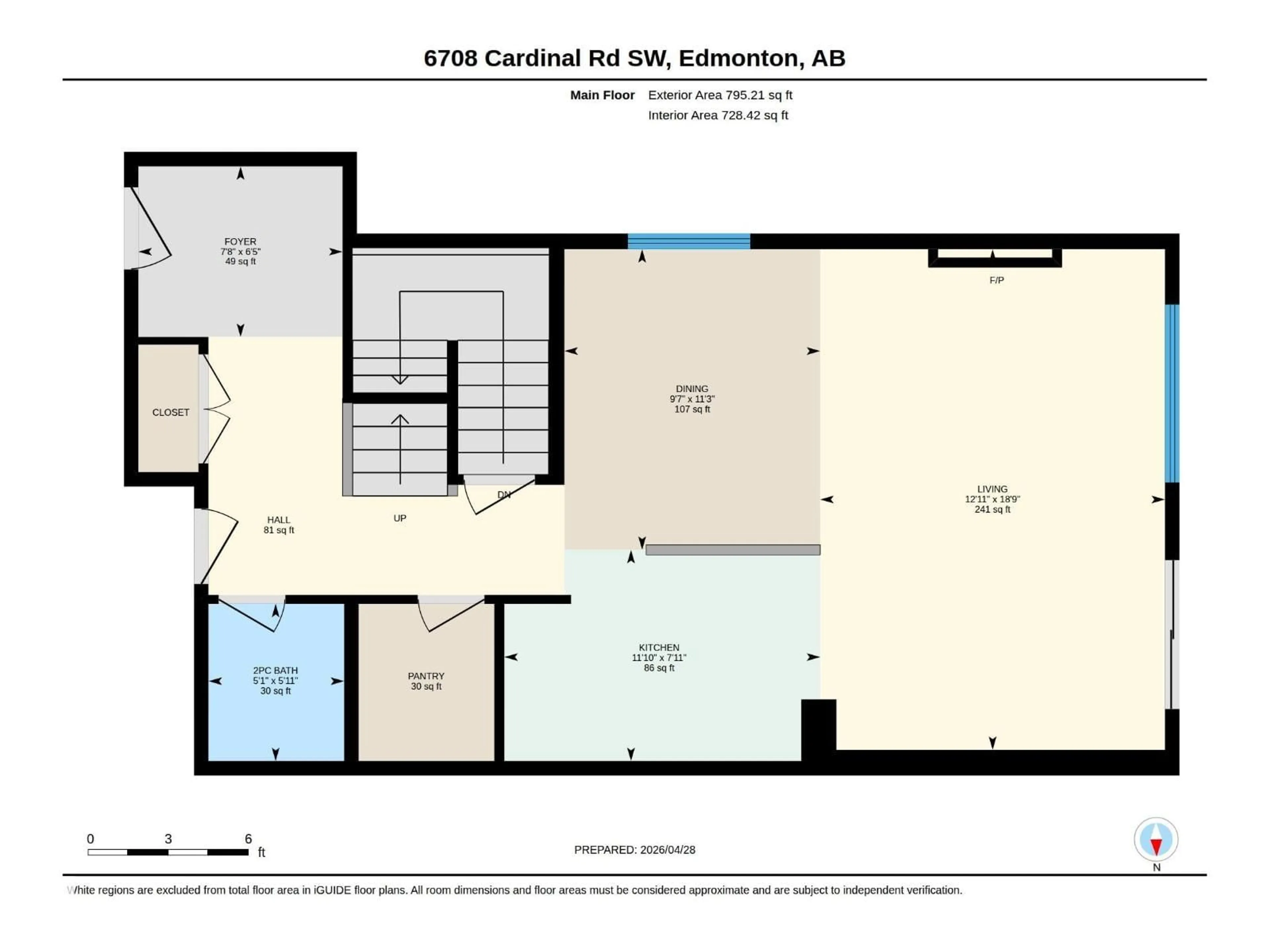 Floor plan for 6708 CARDINAL RD, Edmonton Alberta T6W2Y6