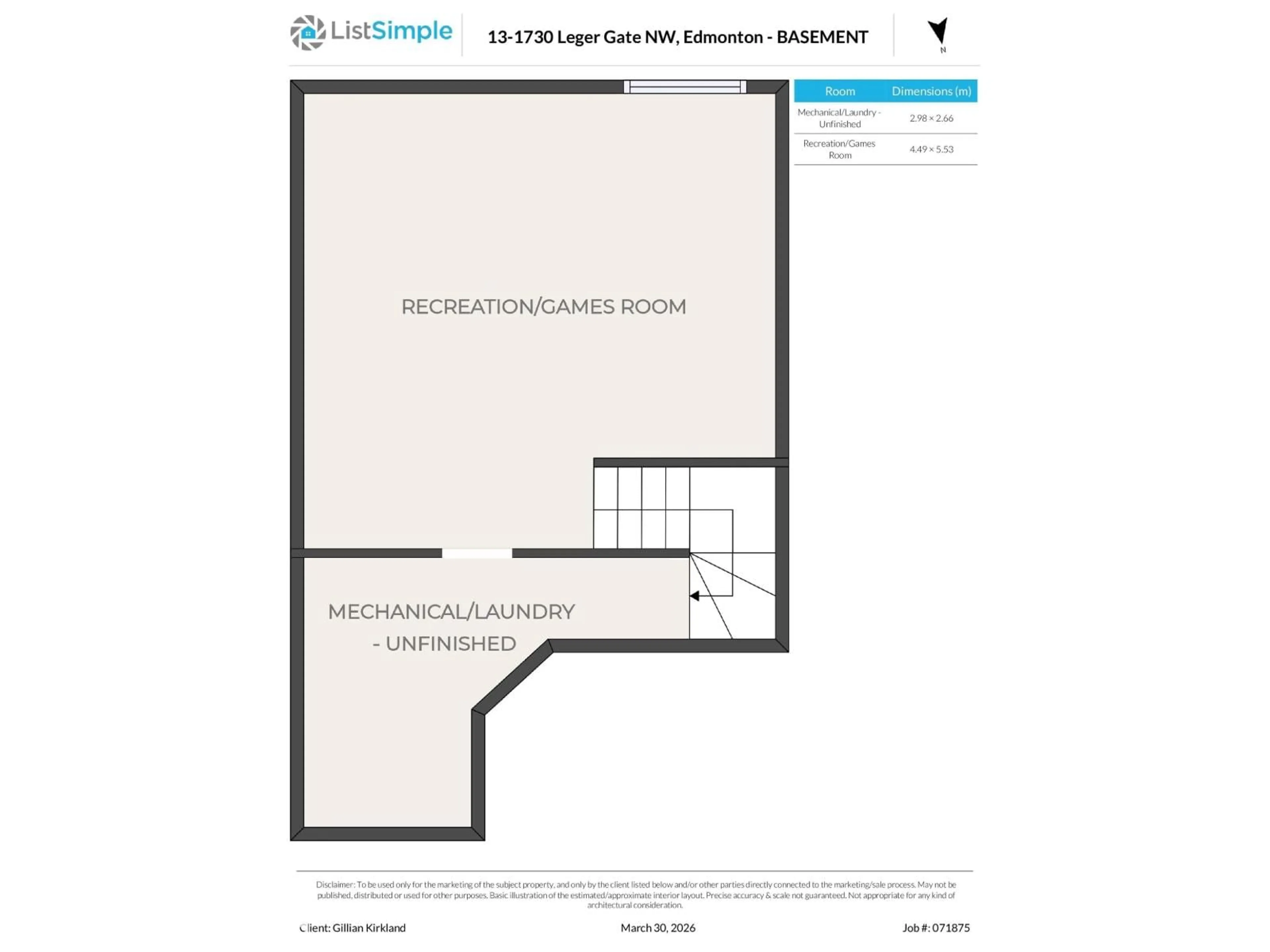 Floor plan for #13 - 1730 LEGER GATE, Edmonton Alberta T6R0R3