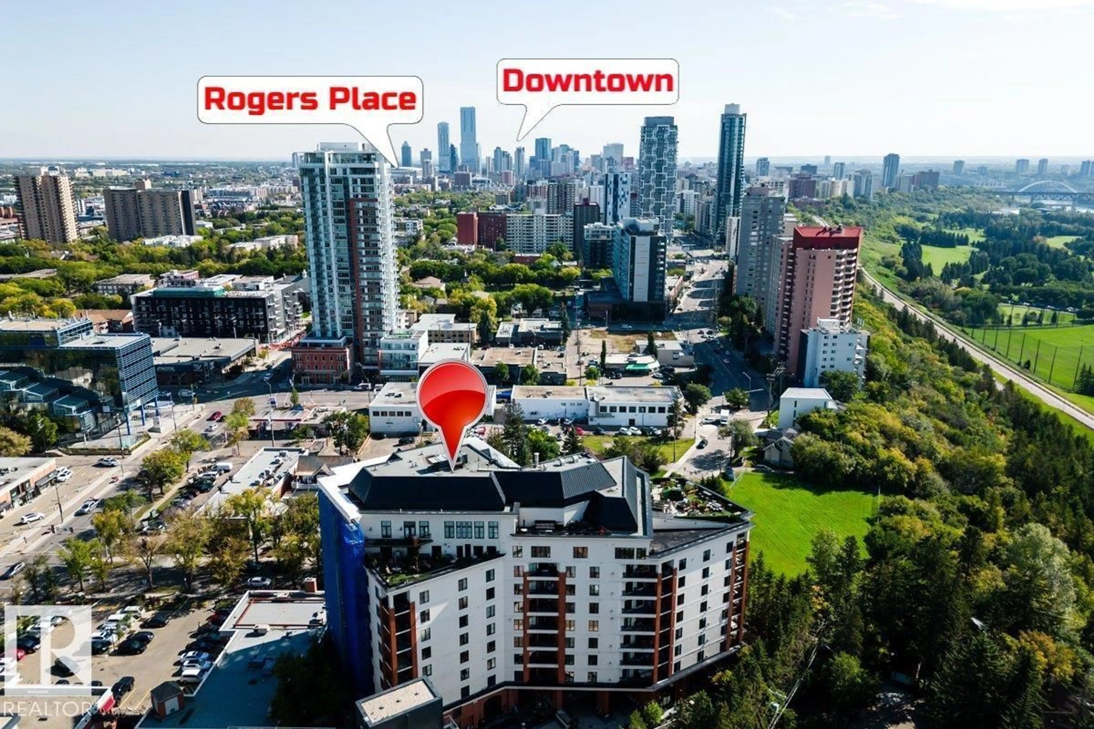 A pic from outside/outdoor area/front of a property/back of a property/a pic from drone, city buildings view from balcony for 10108 - 606 125 ST, Edmonton Alberta T5N4B6
