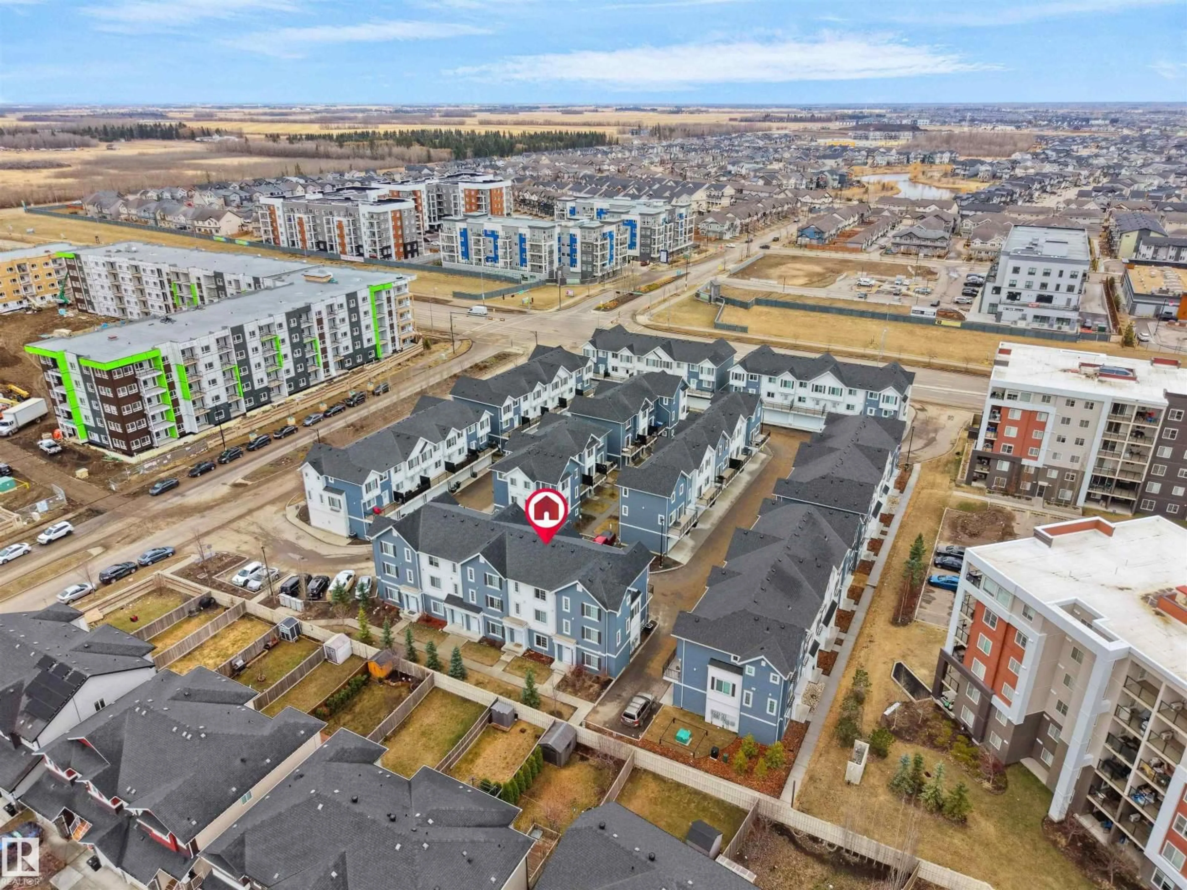 A pic from outside/outdoor area/front of a property/back of a property/a pic from drone, city buildings view from balcony for #4 - 735 ALLARD BV, Edmonton Alberta T6W3W5