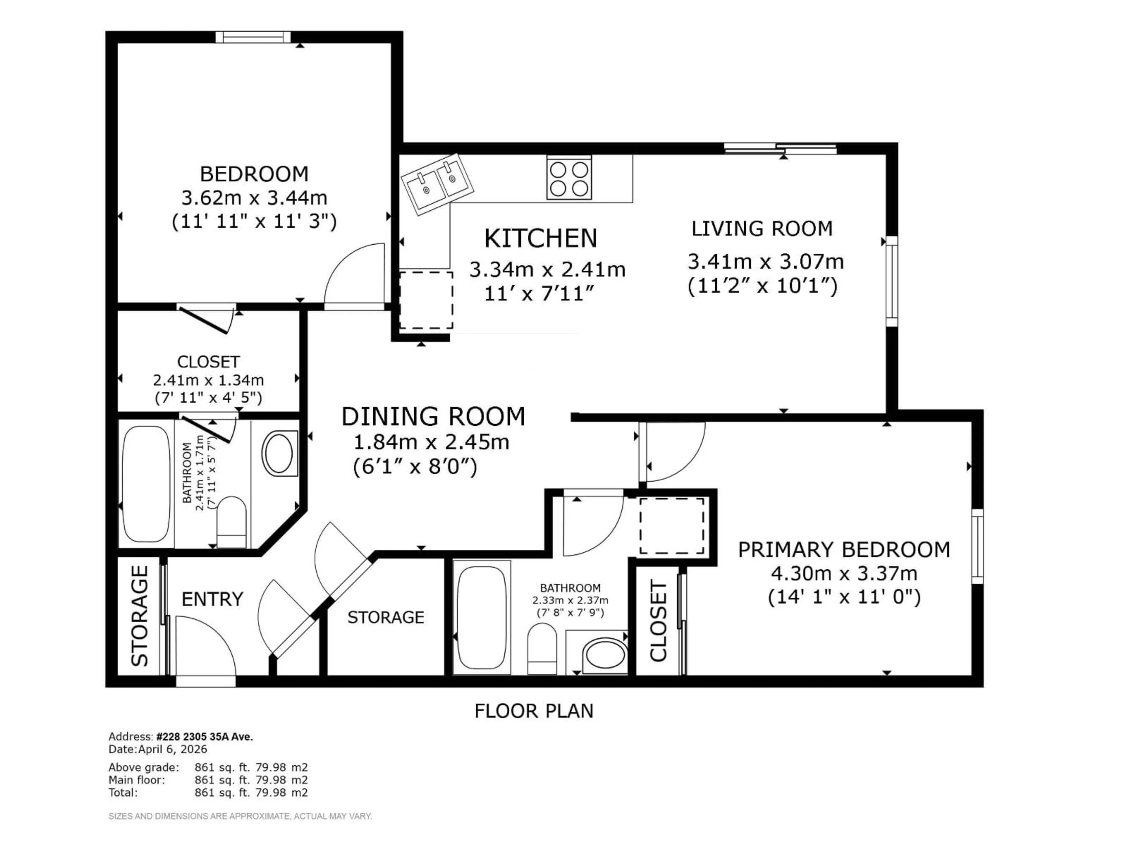 Floor plan for #228 - 2305 35A AV, Edmonton Alberta T6T1Z2