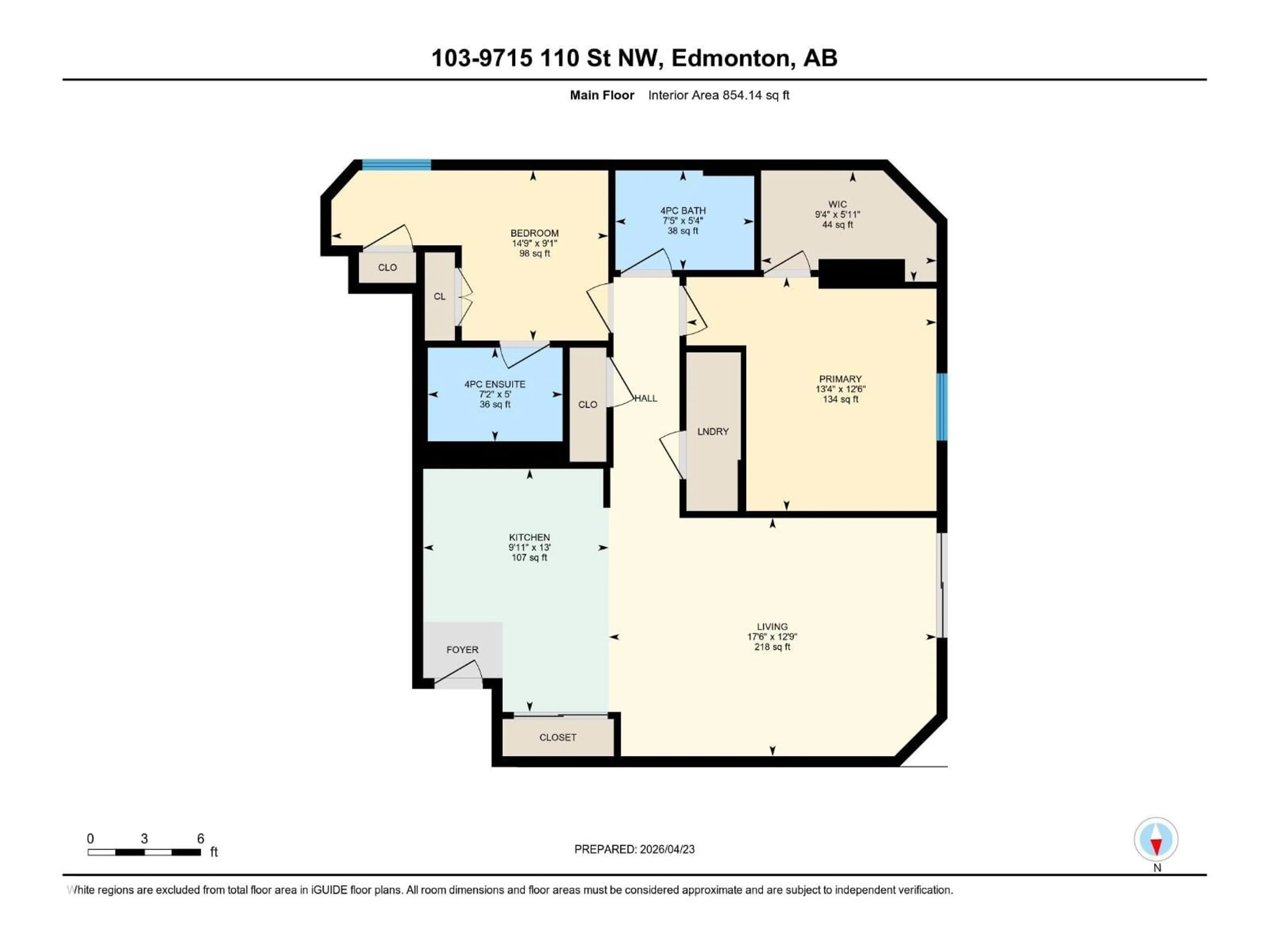 Floor plan for #103 - 9715 110 ST, Edmonton Alberta T5K2M1