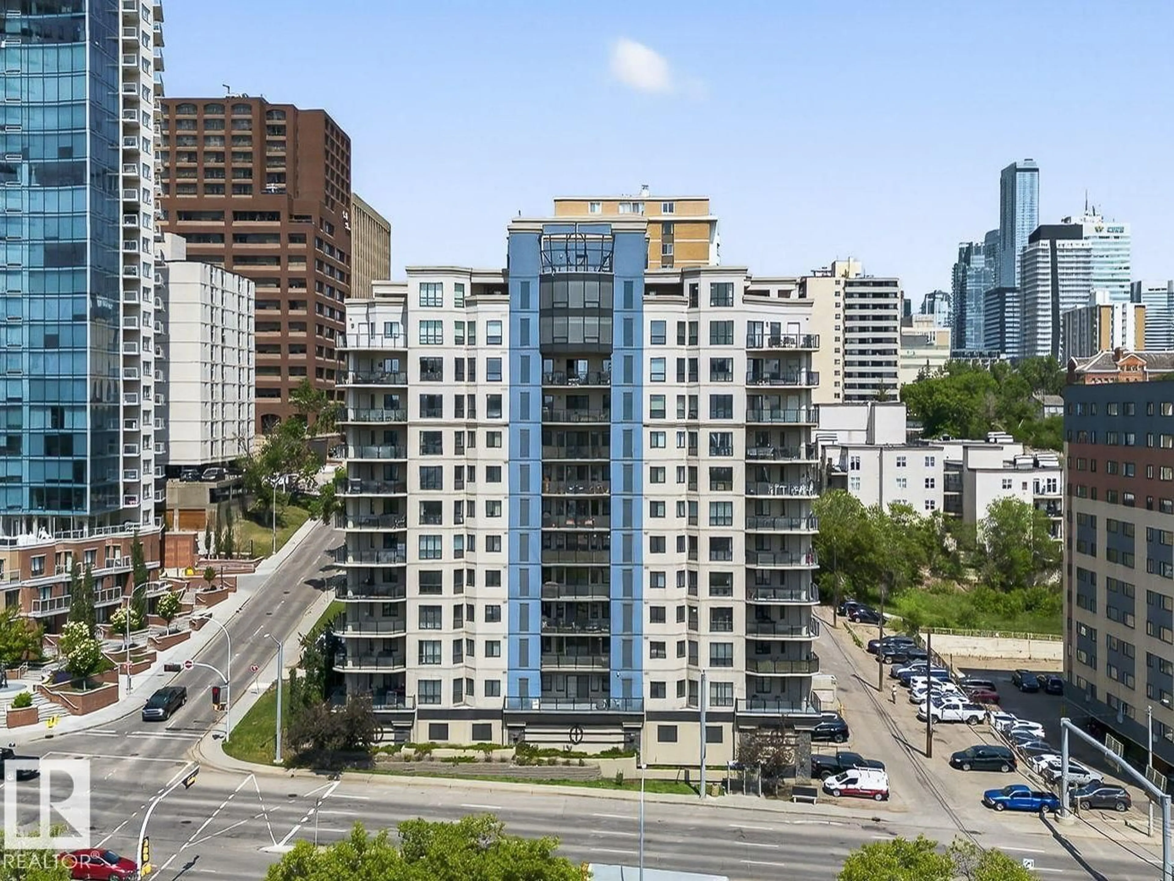 A pic from outside/outdoor area/front of a property/back of a property/a pic from drone, city buildings view from balcony for #702 - 9707 106 ST, Edmonton Alberta T5K0B7