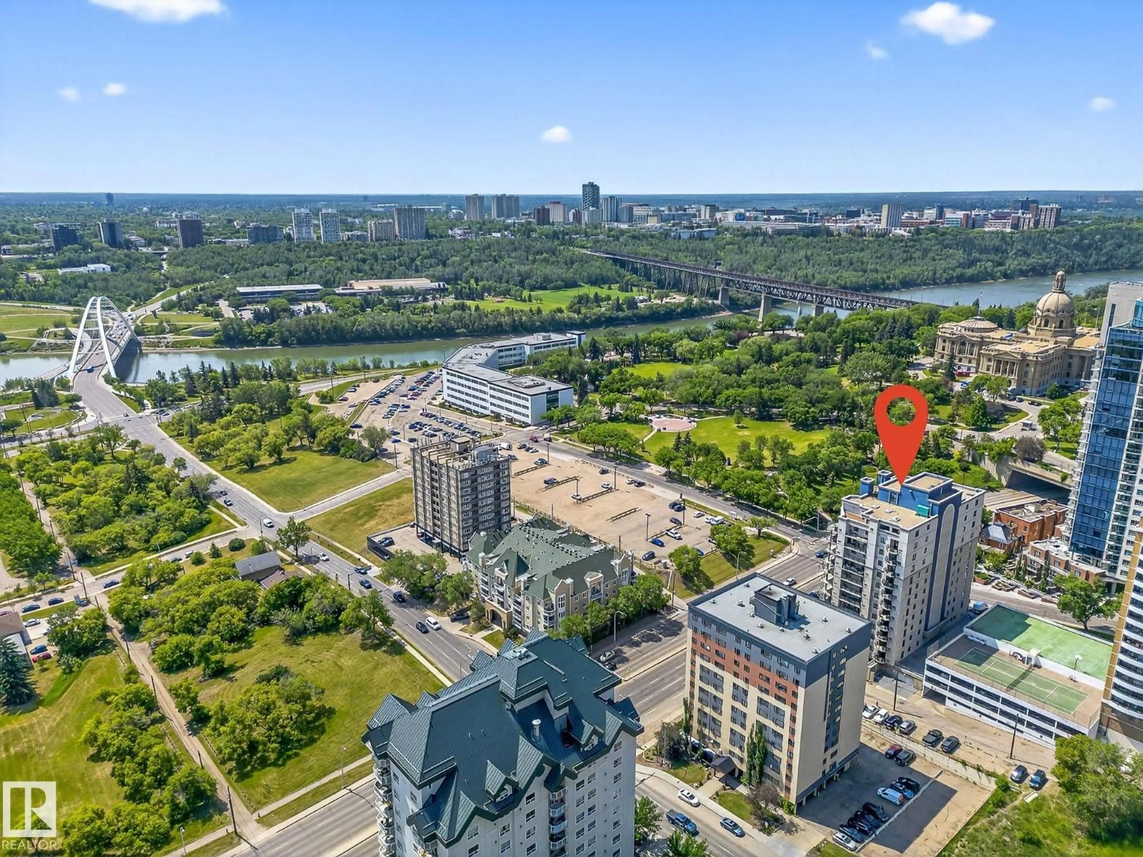 A pic from outside/outdoor area/front of a property/back of a property/a pic from drone, city buildings view from balcony for #702 - 9707 106 ST, Edmonton Alberta T5K0B7