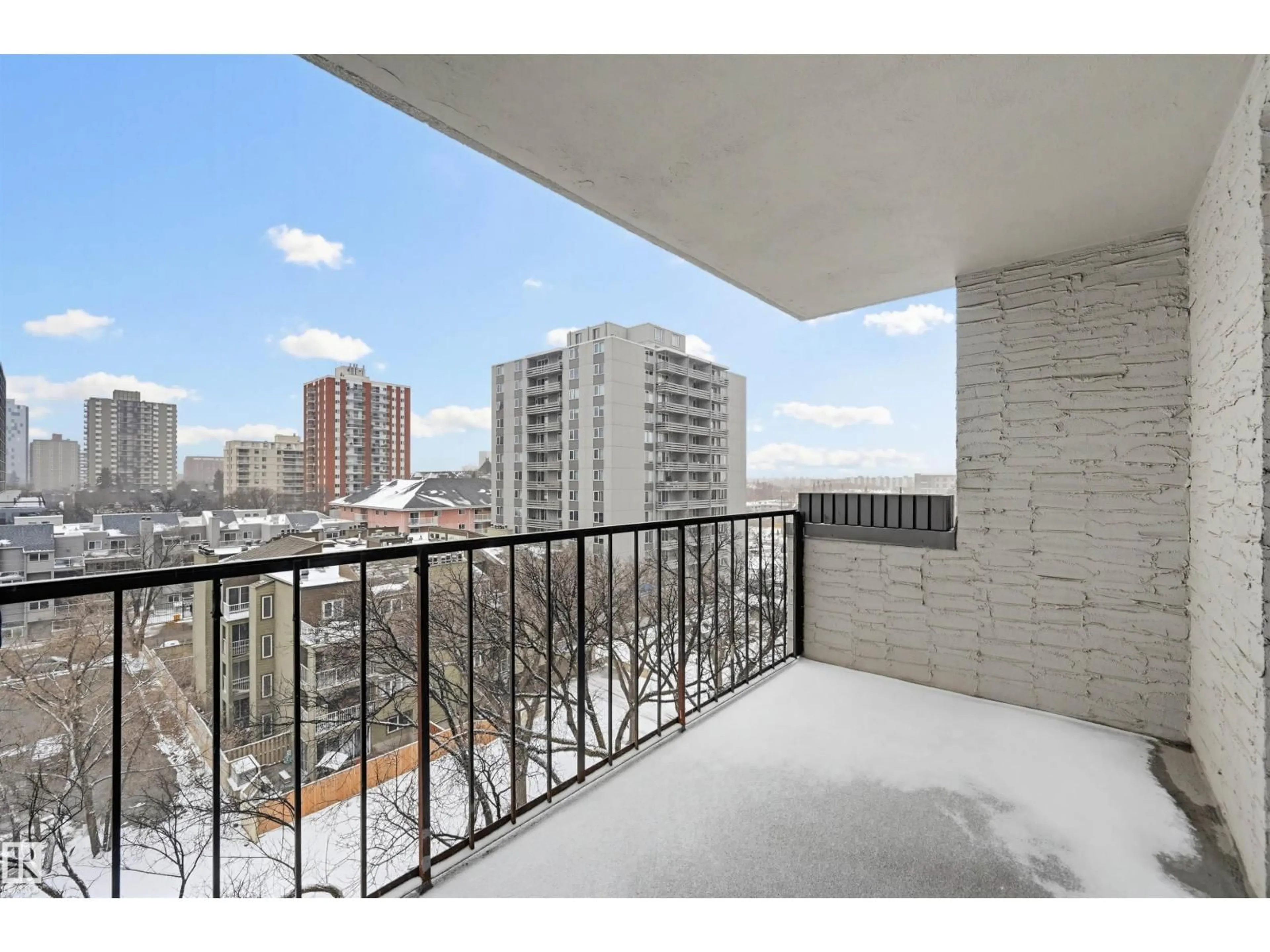 Balcony in the apartment, city buildings view from balcony for 701 - 10135 116 ST NW, Edmonton Alberta T5K2H5