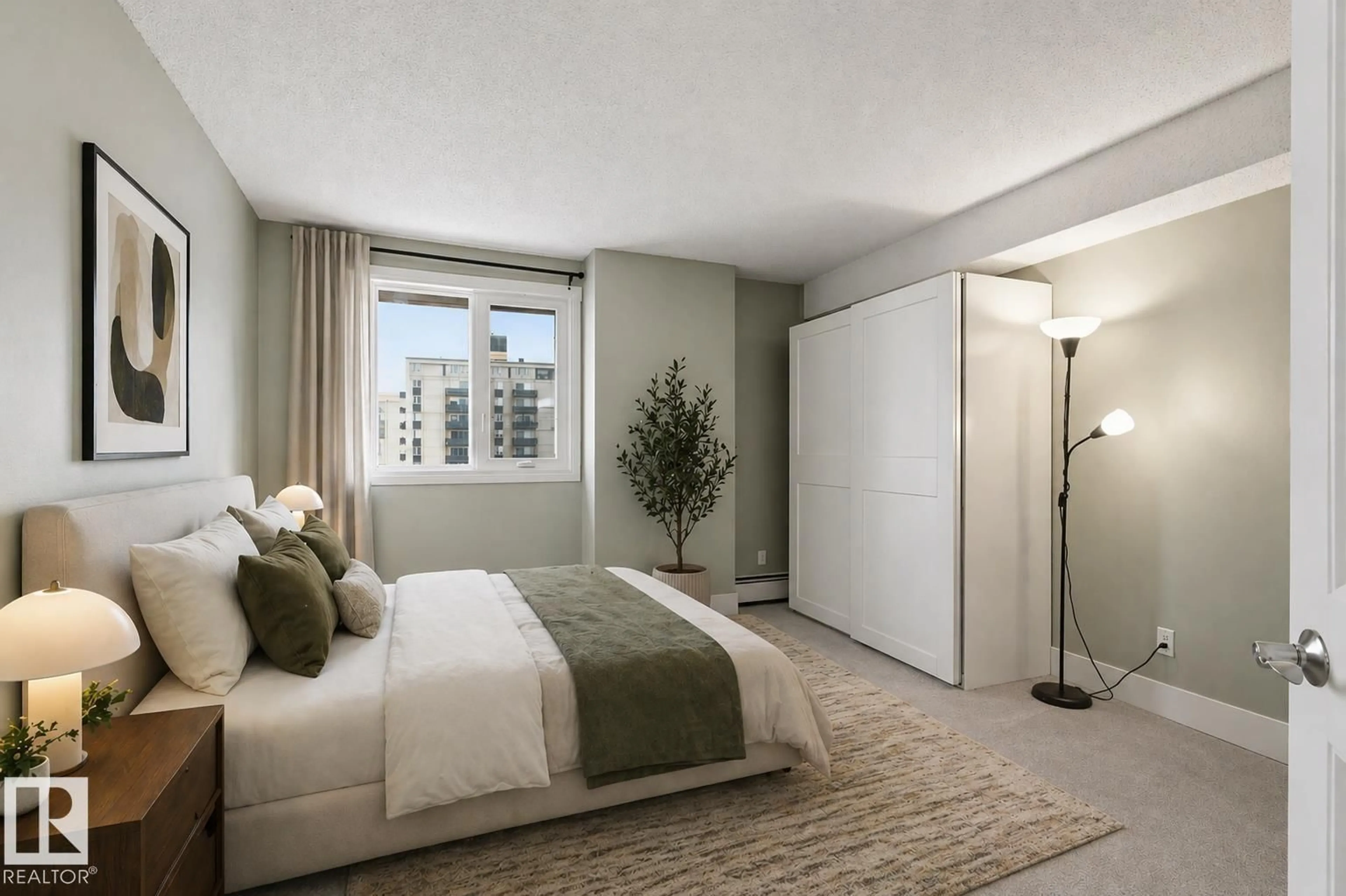 Bedroom with bed, carpet floor for #1003 - 9929 113 ST, Edmonton Alberta T5K2N9