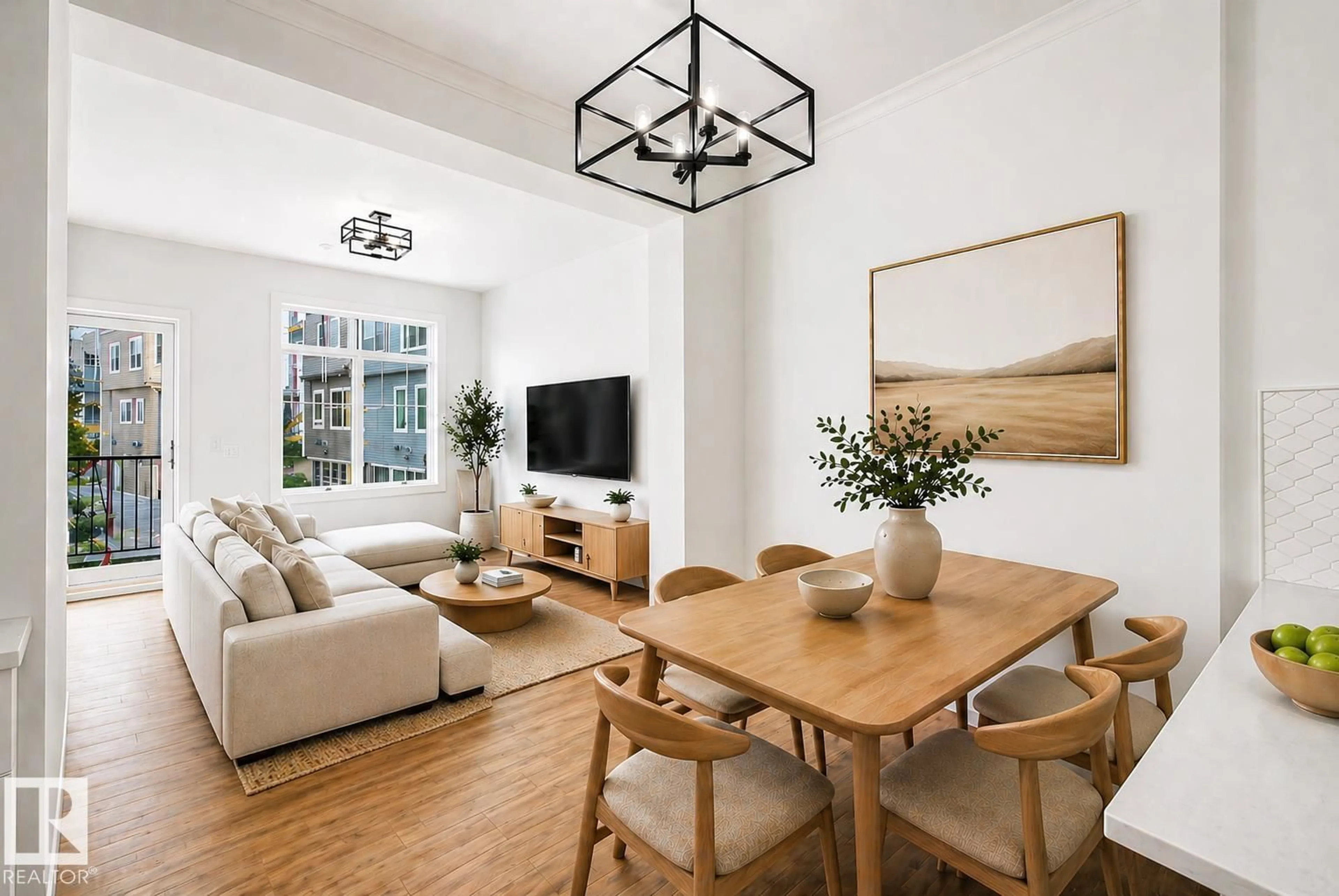 Living room with furniture, wood/laminate floor for 24 - 6214 CARTMELL CT, Edmonton Alberta T6W5A7