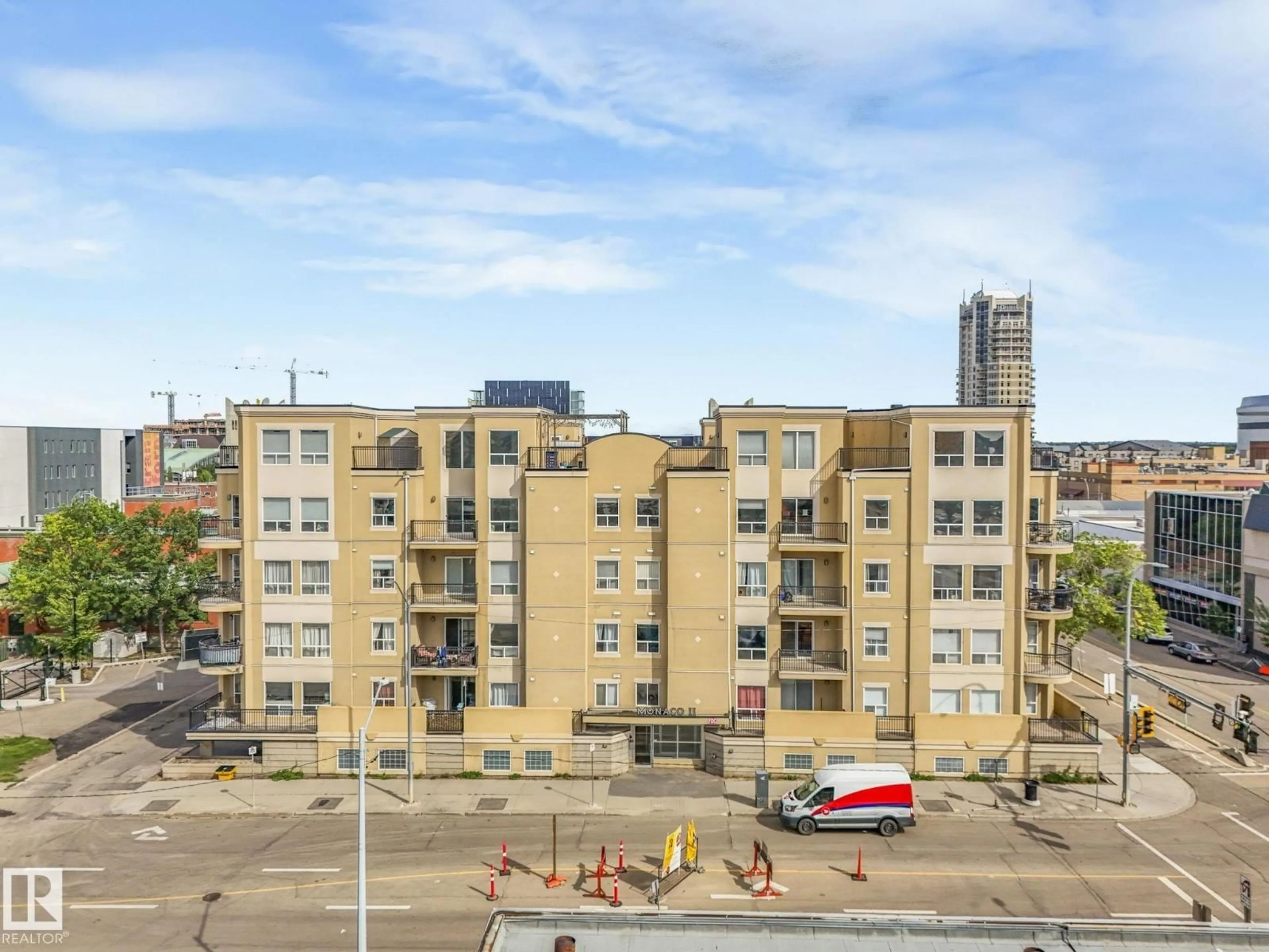A pic from outside/outdoor area/front of a property/back of a property/a pic from drone, city buildings view from balcony for #310 - 10606 102 AV, Edmonton Alberta T5J5E9