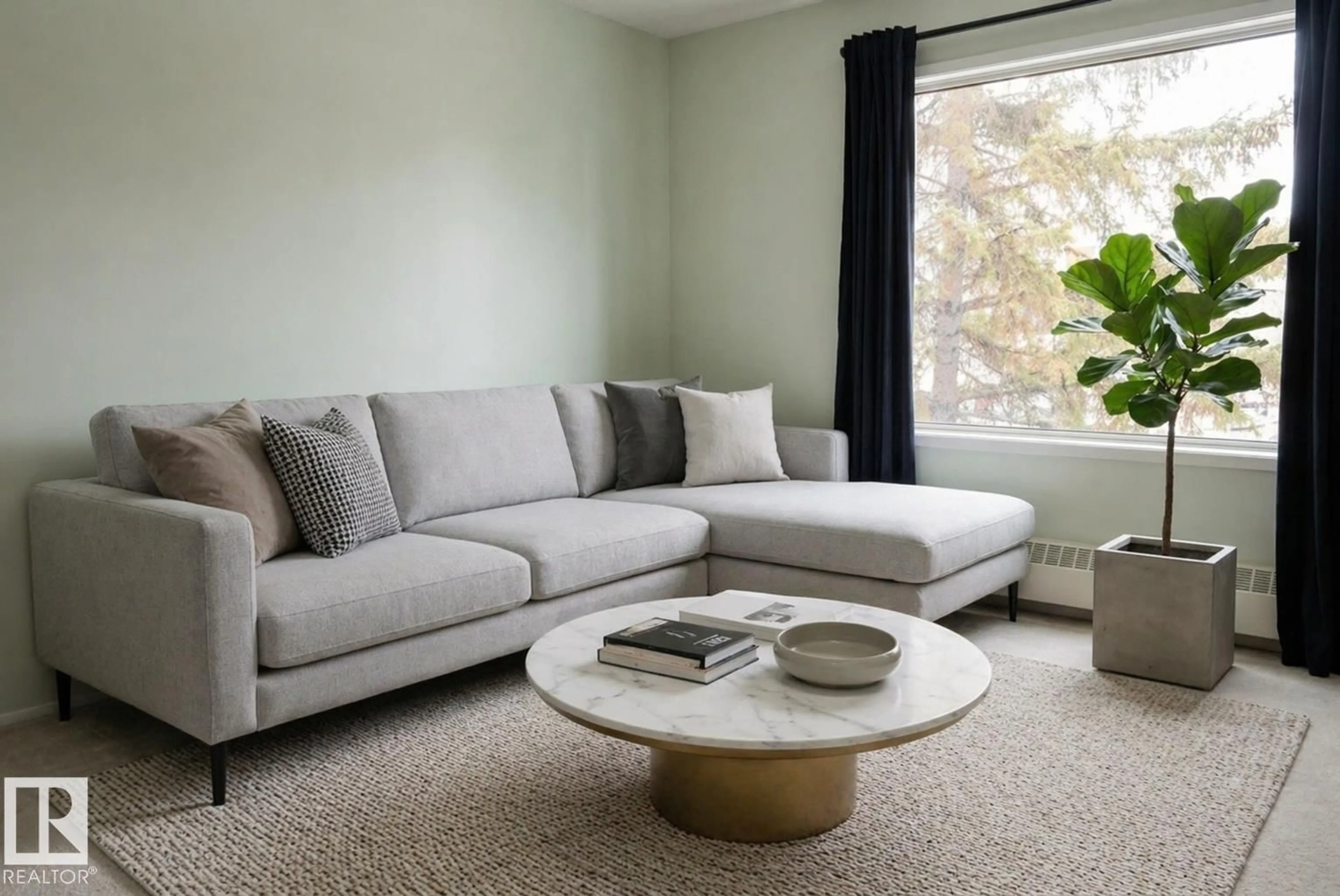 Living room with furniture, carpet floor for 318 - 17109 67 AV, Edmonton Alberta T5T6E6