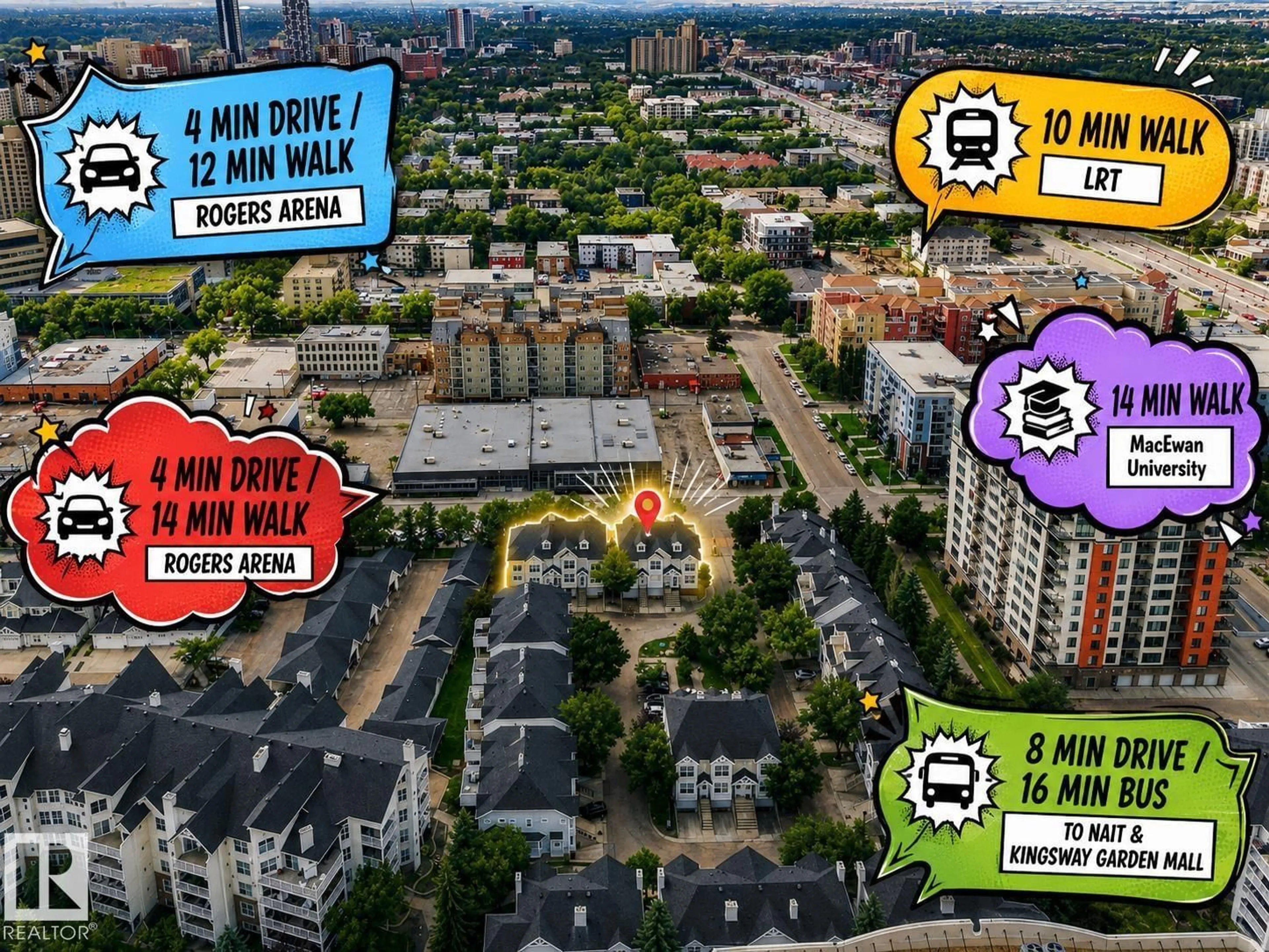 A pic from outside/outdoor area/front of a property/back of a property/a pic from drone, city buildings view from balcony for 3 - 10235 111 ST, Edmonton Alberta T5K1V5