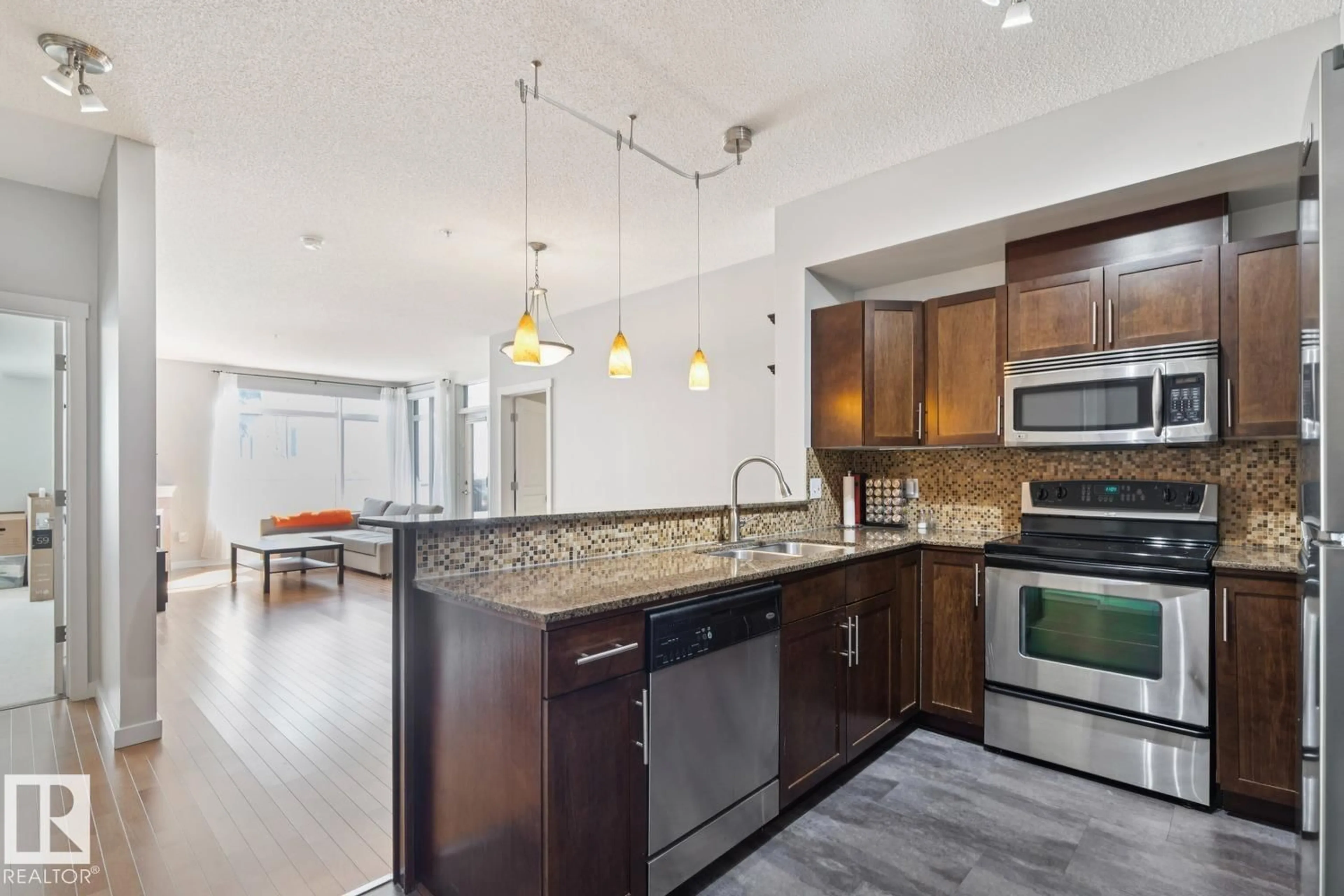 Open concept kitchen, ceramic/tile floor for #101 - 11140 68 AV, Edmonton Alberta T6H2C2