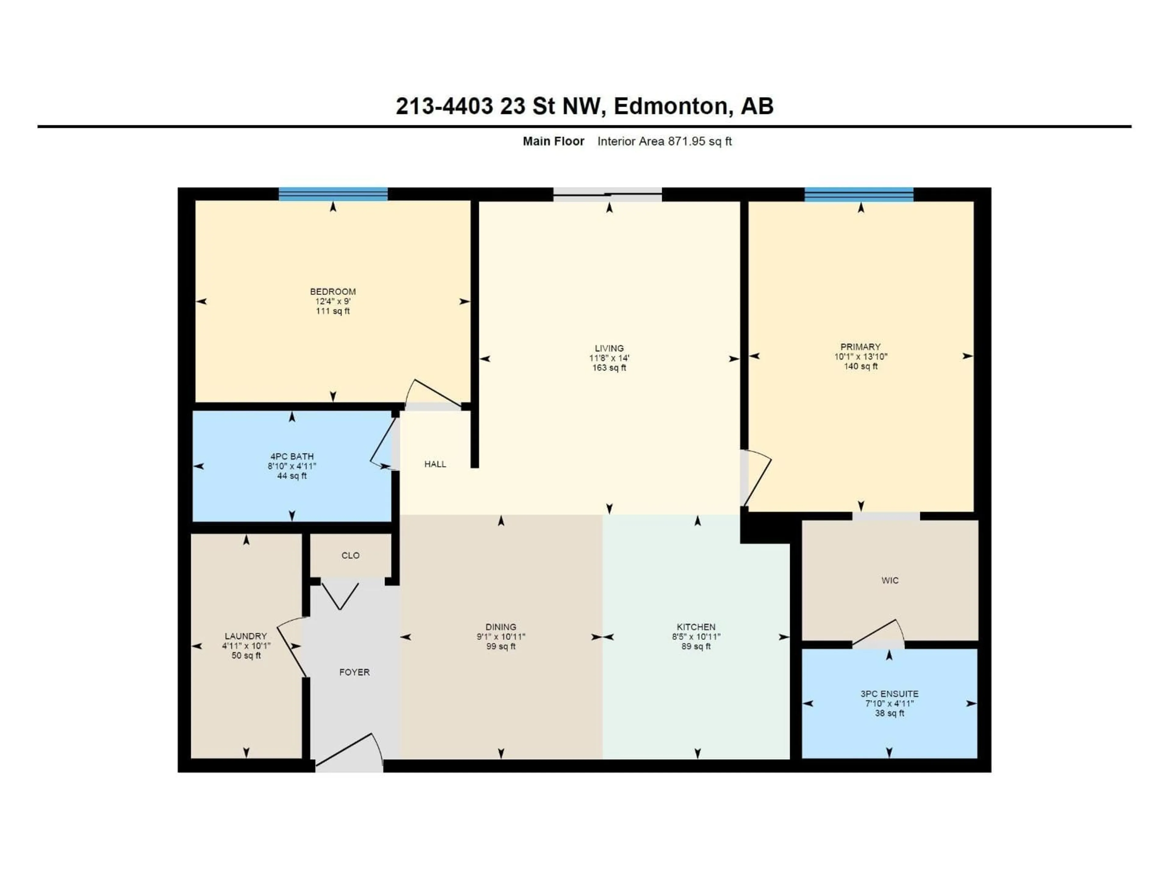 Floor plan for #213 - 4403 23 ST NW, Edmonton Alberta T6T0E4