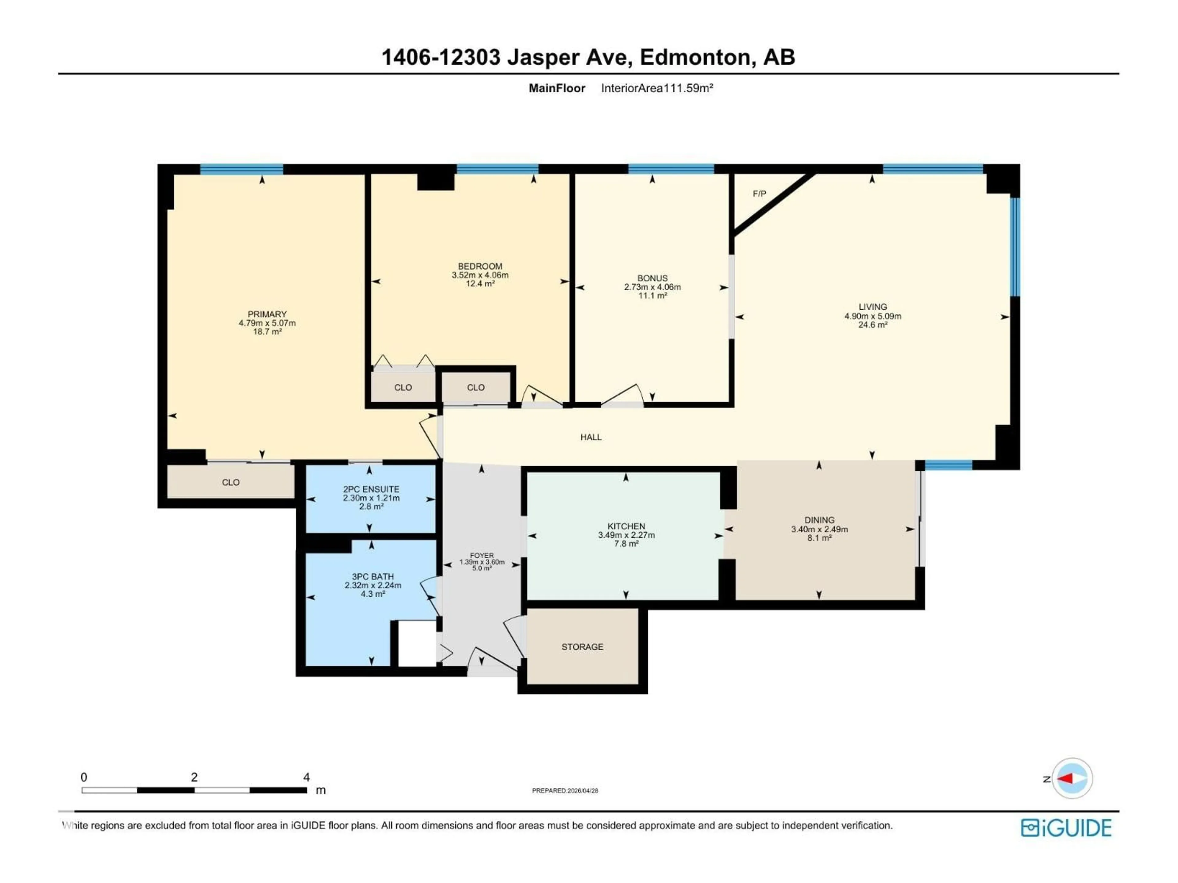 Floor plan for #1406 - 12303 JASPER AV, Edmonton Alberta T5N3K7