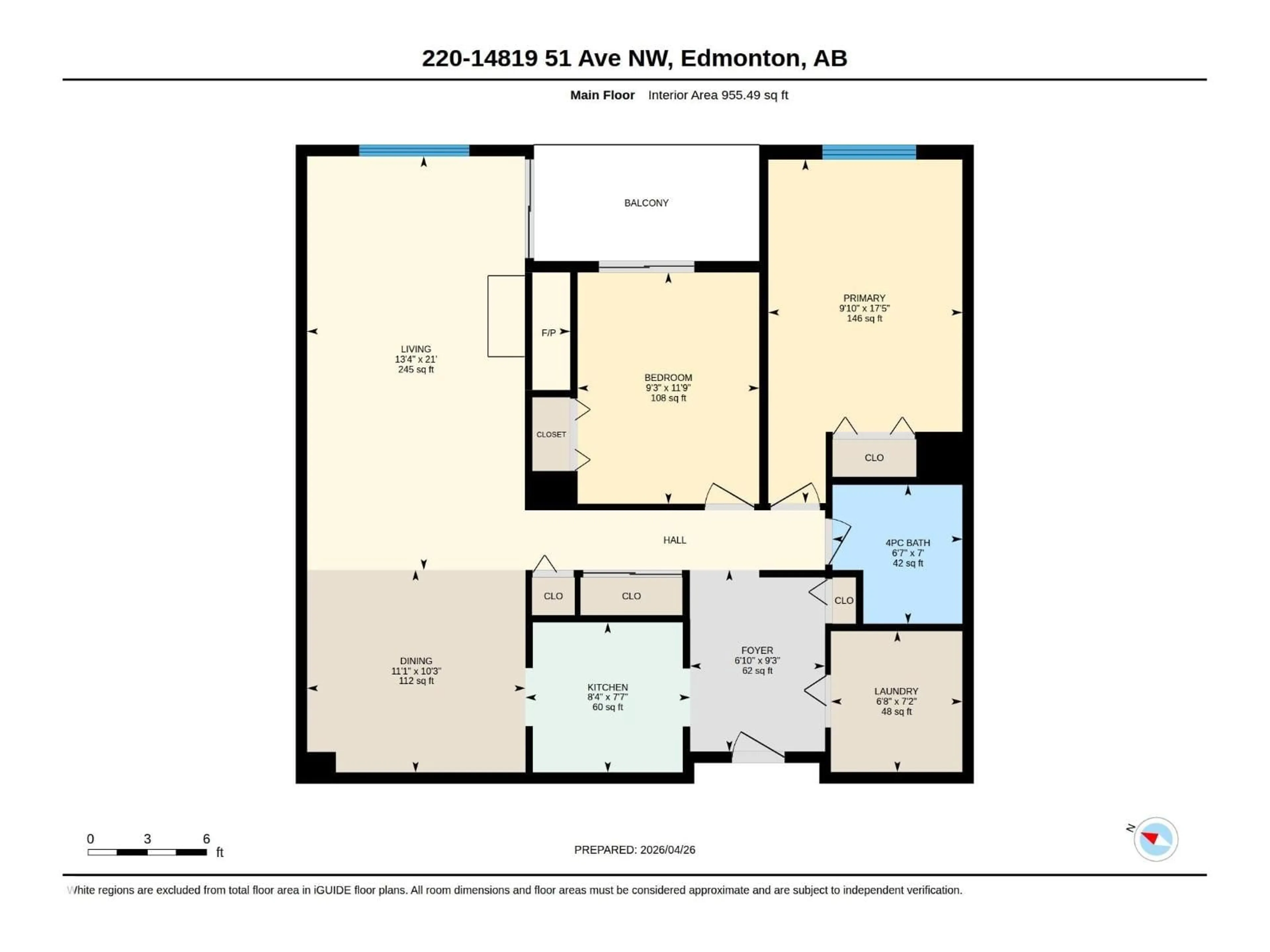 Floor plan for 220 14819 51 AV AV, Edmonton Alberta T6H5G4