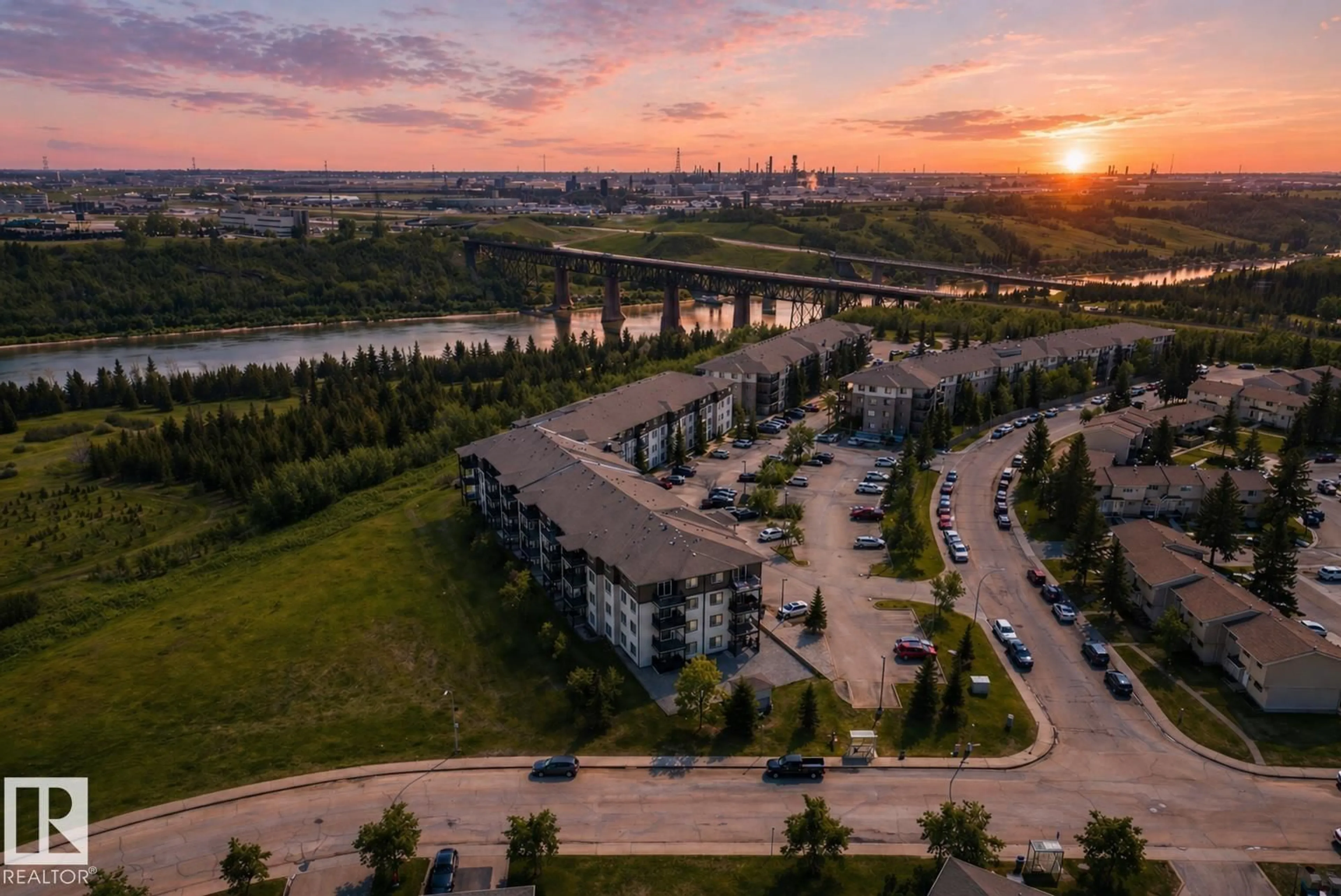 A pic from outside/outdoor area/front of a property/back of a property/a pic from drone, water/lake/river/ocean view for #346 - 1196 HYNDMAN RD, Edmonton Alberta T5A0X8