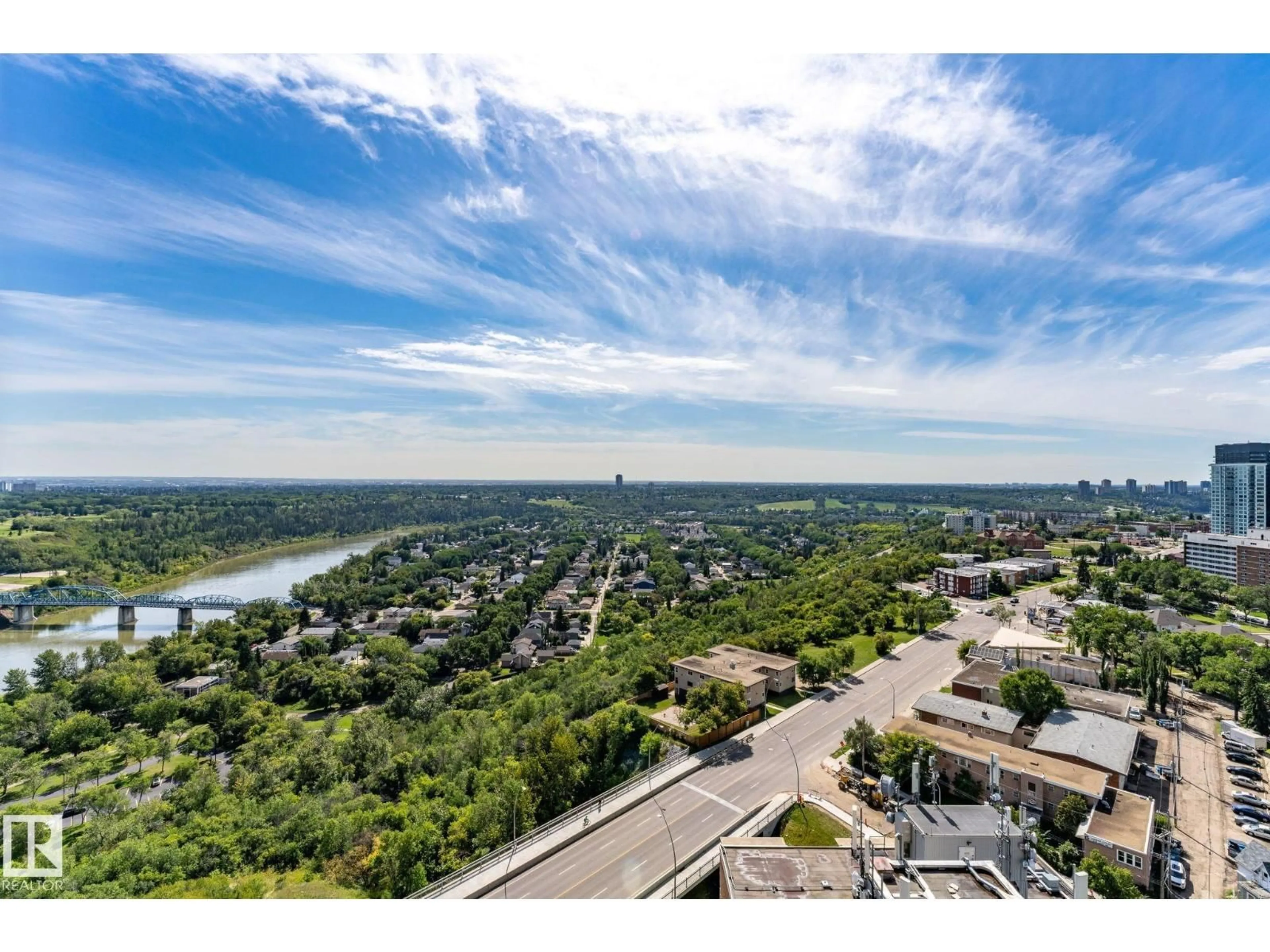 A pic from outside/outdoor area/front of a property/back of a property/a pic from drone, water/lake/river/ocean view for #1904 - 9020 JASPER AV, Edmonton Alberta T5H3S8