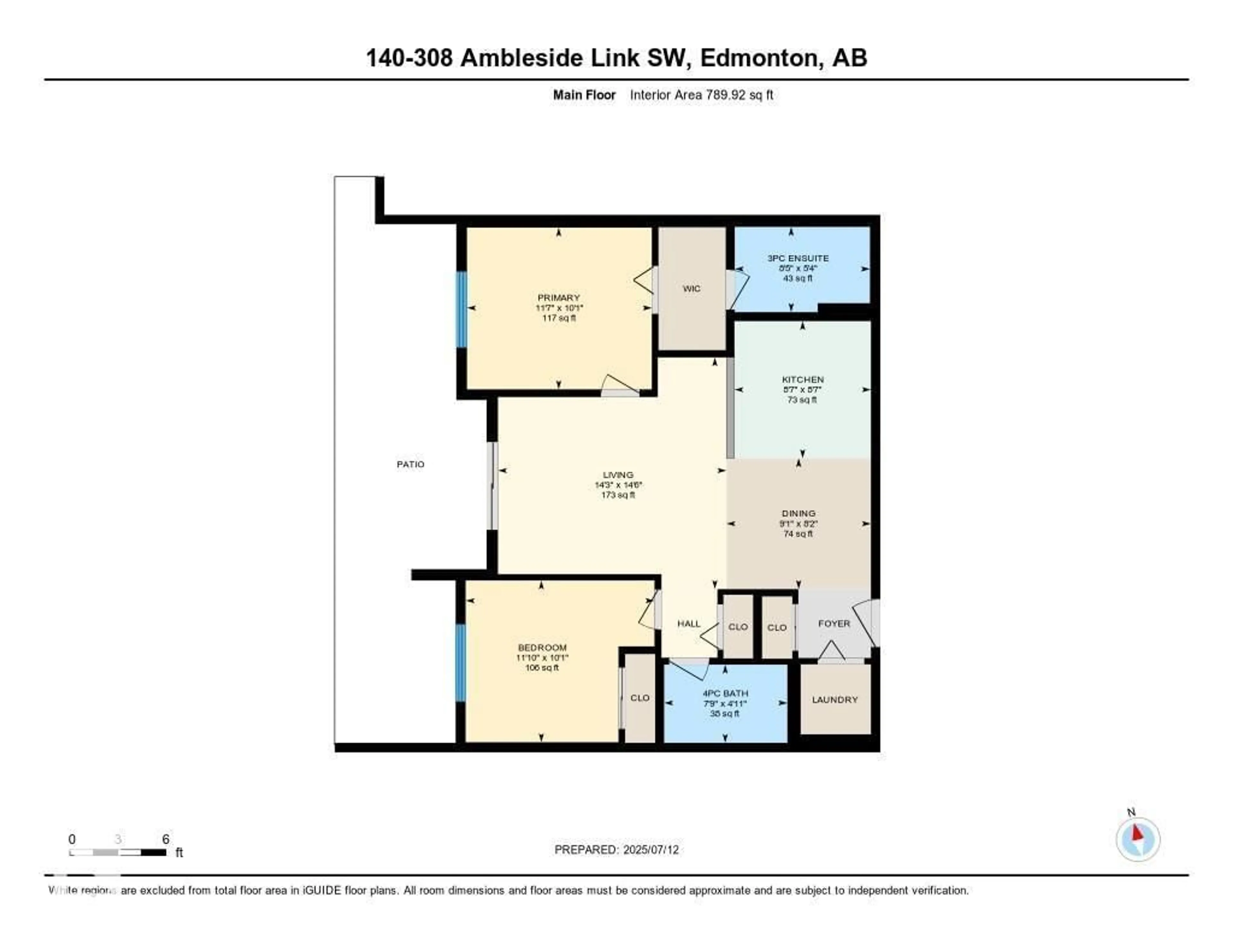 Floor plan for 308 - 140 AMBLESIDE LINK LI, Edmonton Alberta T6W0V3