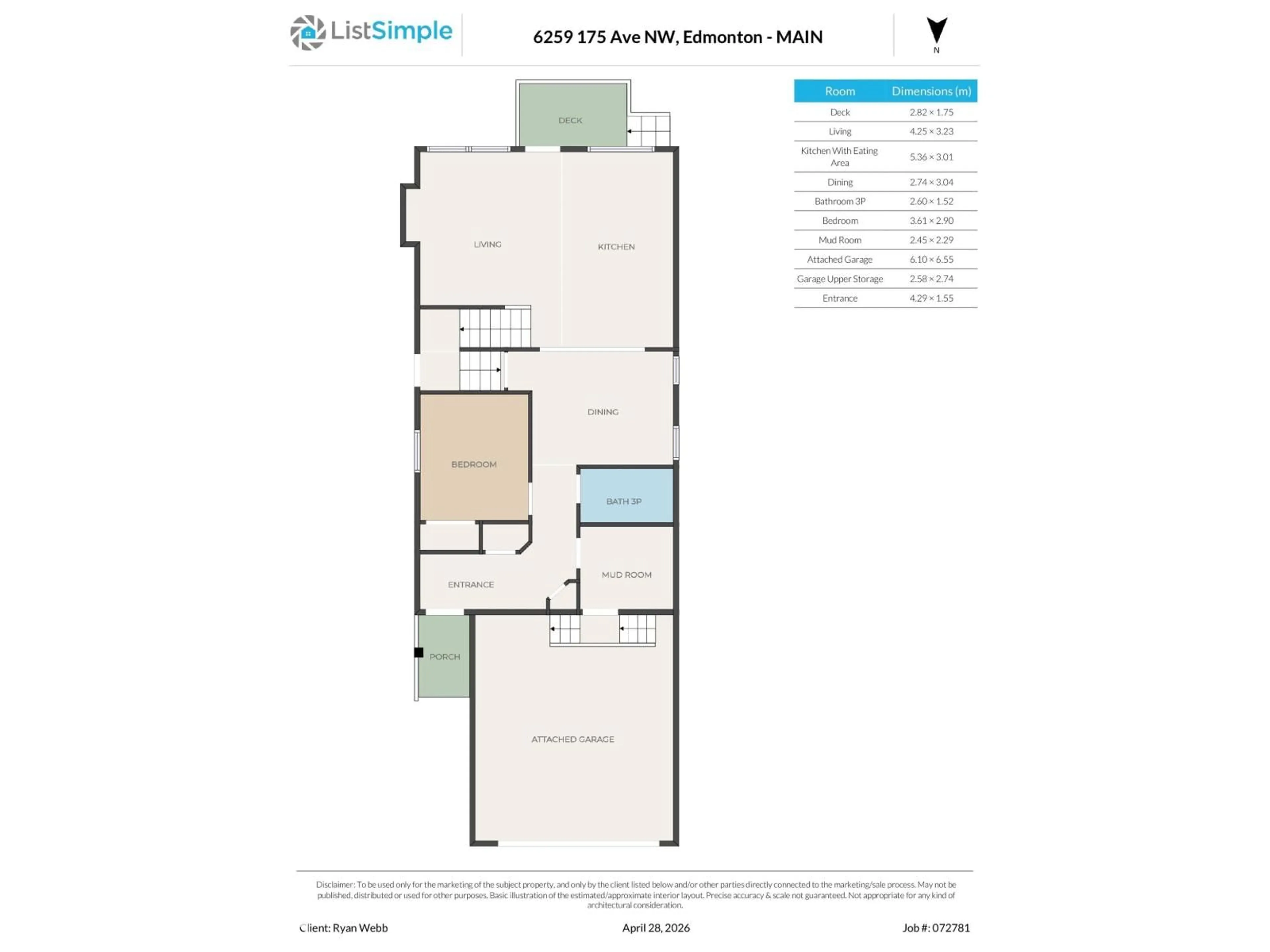 Floor plan for 6259 175 AV, Edmonton Alberta T5Y0T4