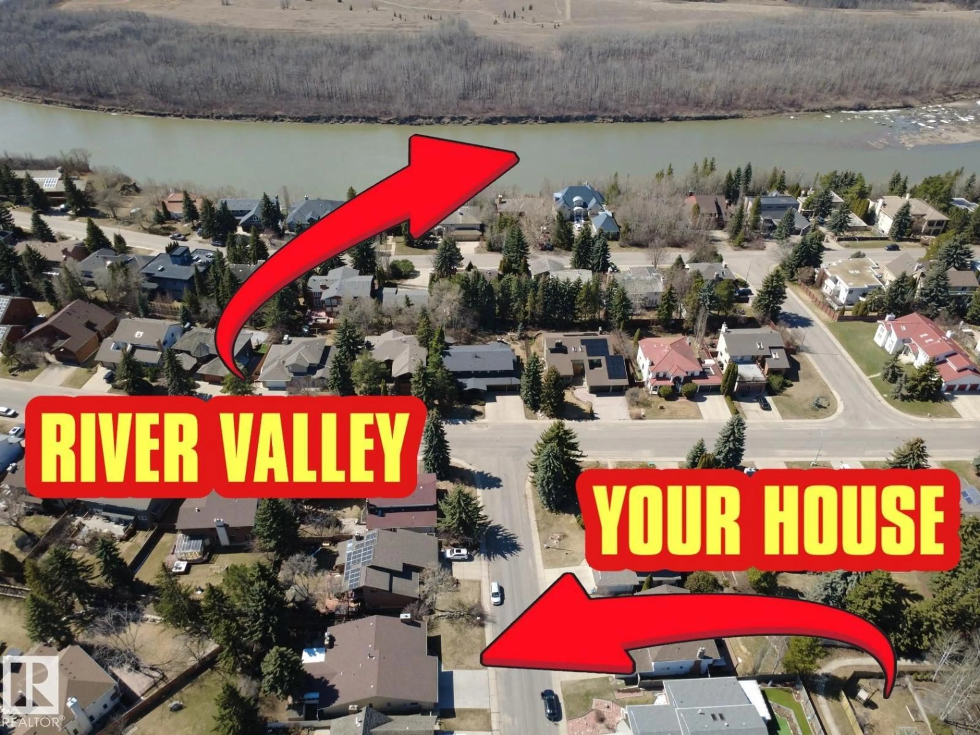 A pic from outside/outdoor area/front of a property/back of a property/a pic from drone, water/lake/river/ocean view for 15215 49 AV, Edmonton Alberta T6H5P2