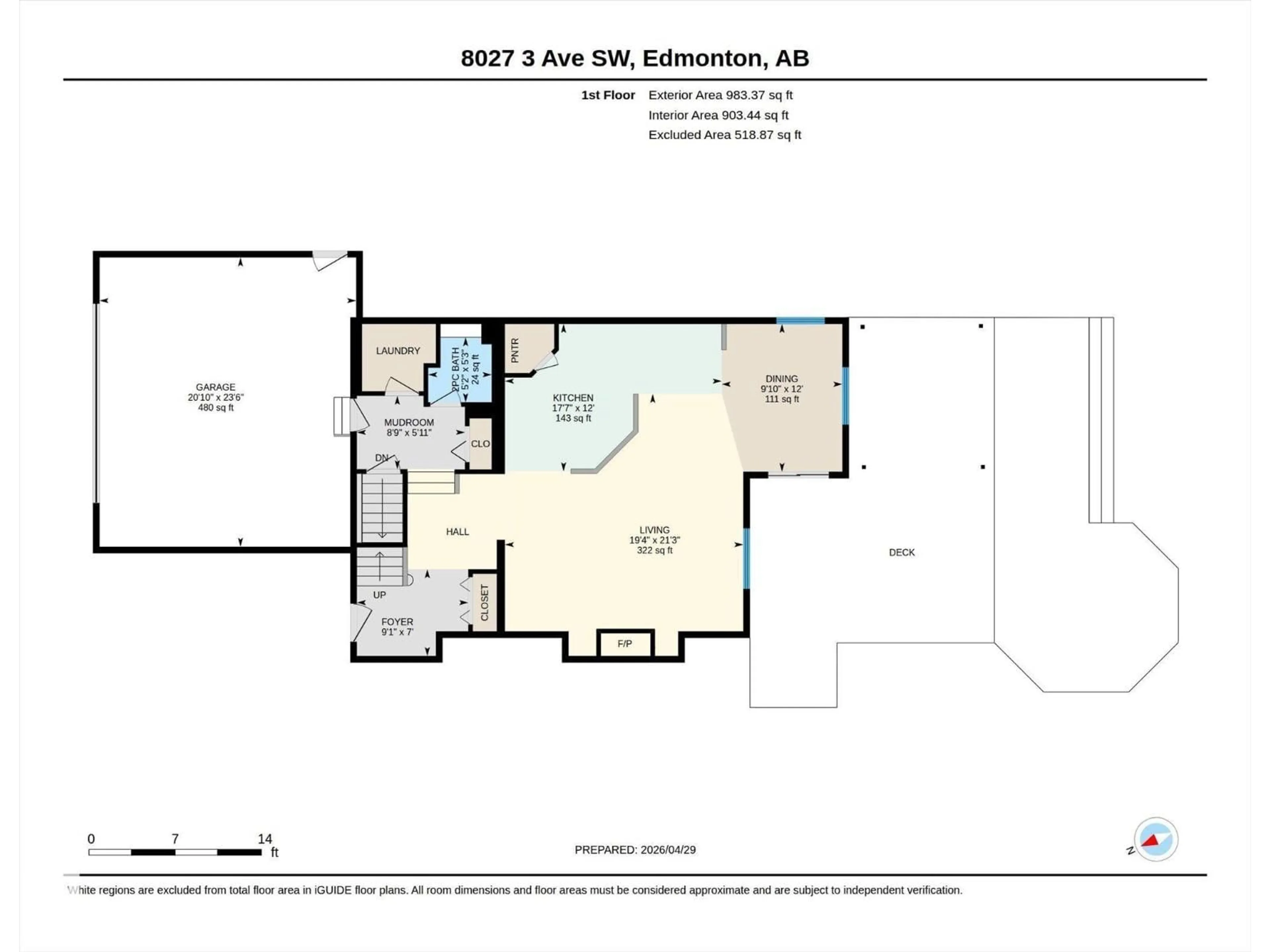 Floor plan for 8027 3 AV SW, Edmonton Alberta T6X1K6