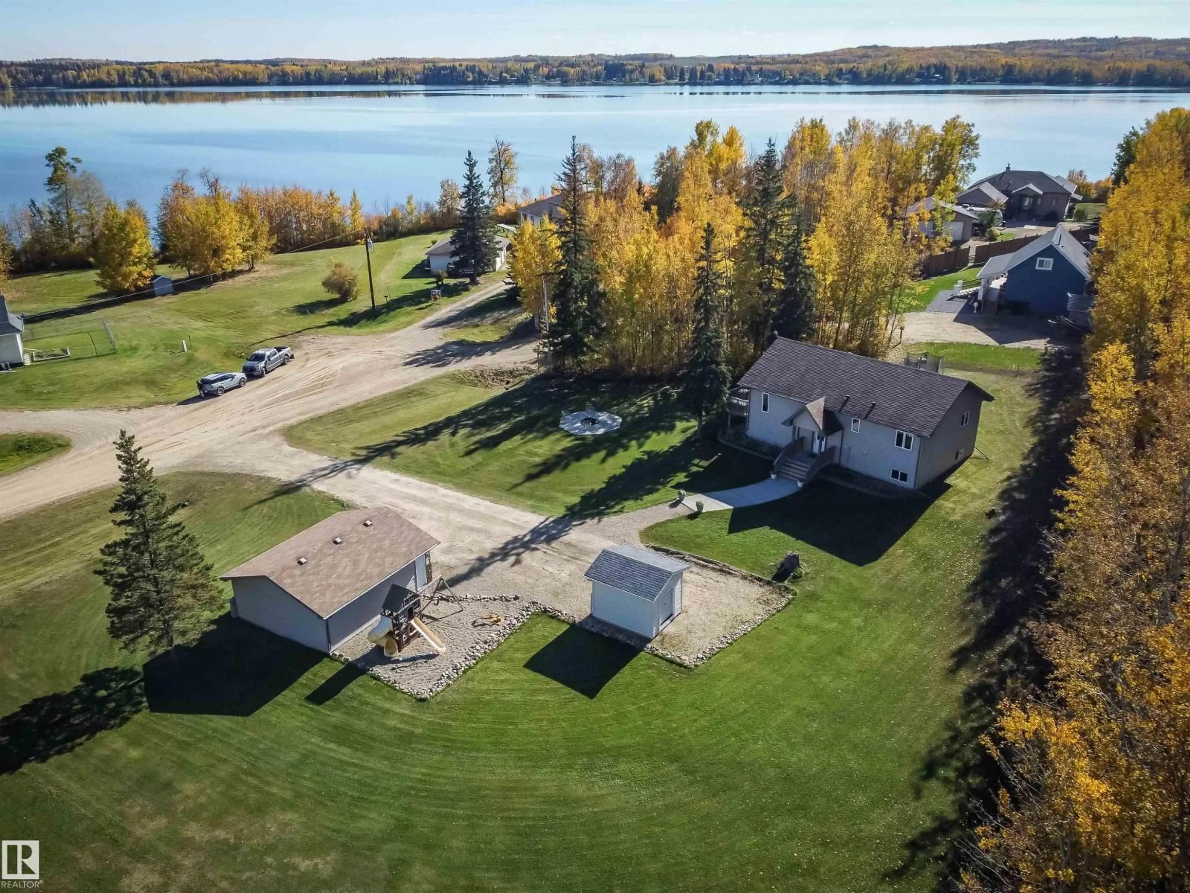 A pic from outside/outdoor area/front of a property/back of a property/a pic from drone, water/lake/river/ocean view for 53414 - 424 RGE ROAD 62, Rural Lac Ste. Anne County Alberta T0E1H0
