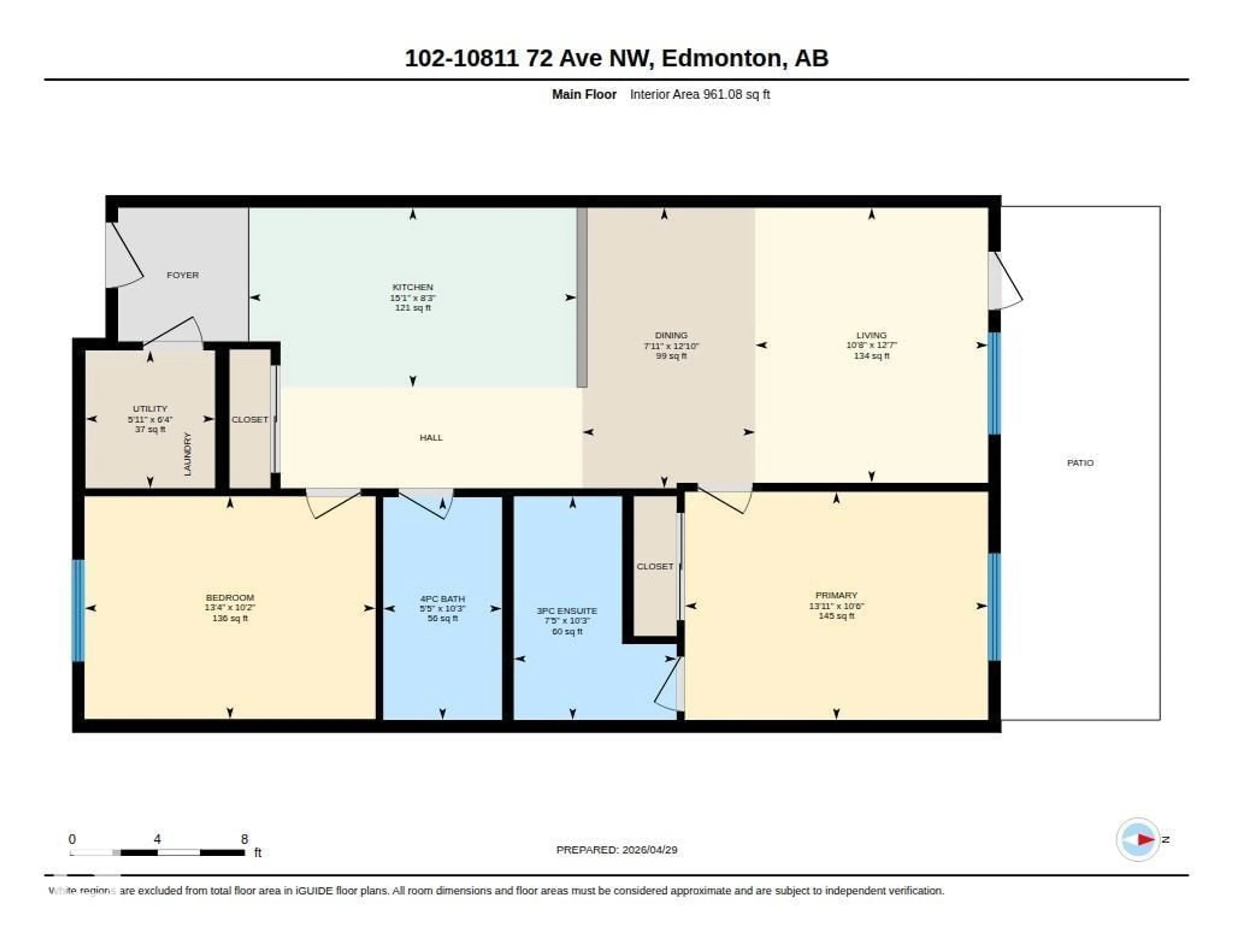 Floor plan for #102 - 10811 72 AV, Edmonton Alberta T6E1A4