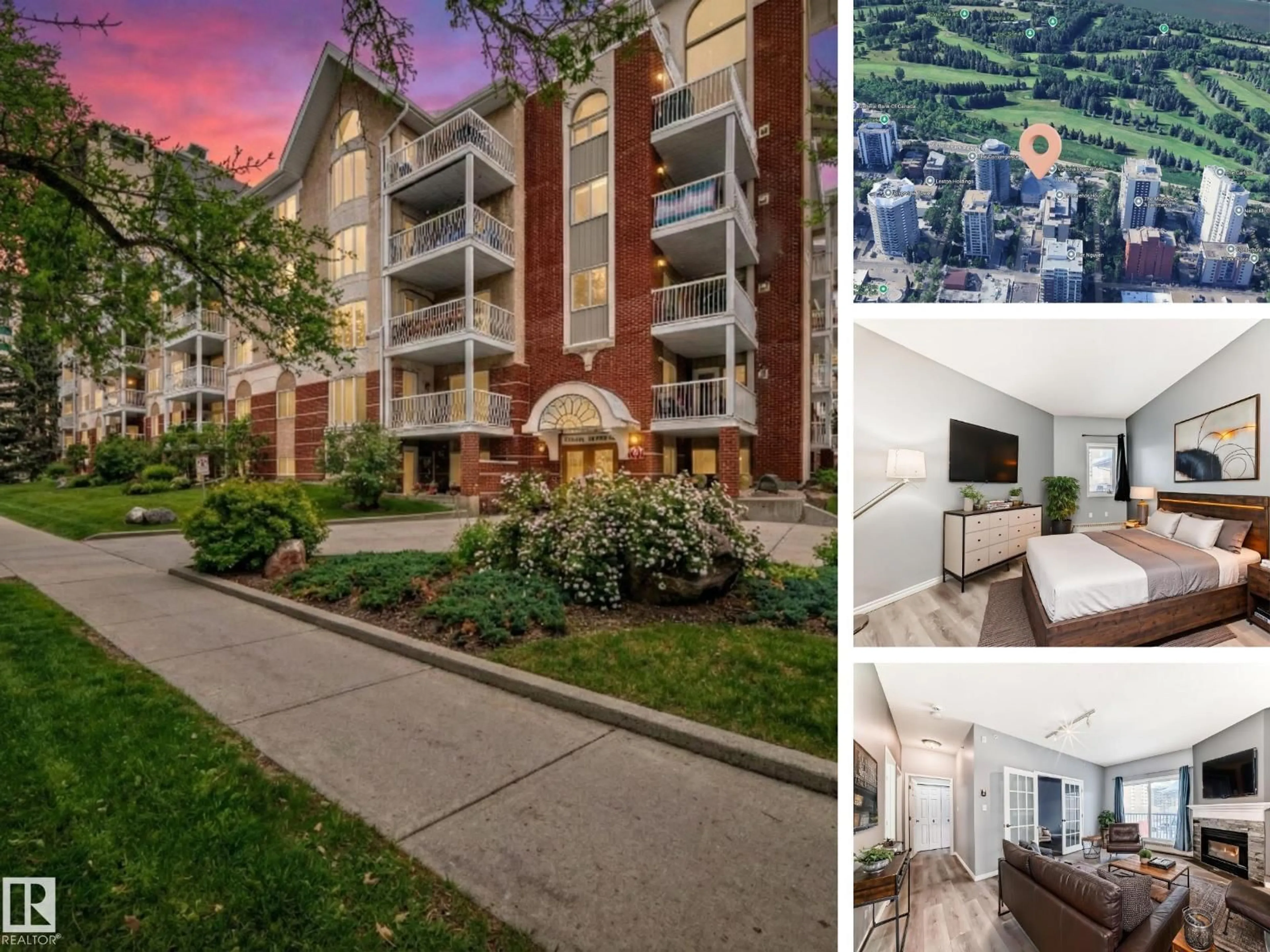 A pic from outside/outdoor area/front of a property/back of a property/a pic from drone, water/lake/river/ocean view for 507 - 11716 100 AV, Edmonton Alberta T5K2G3