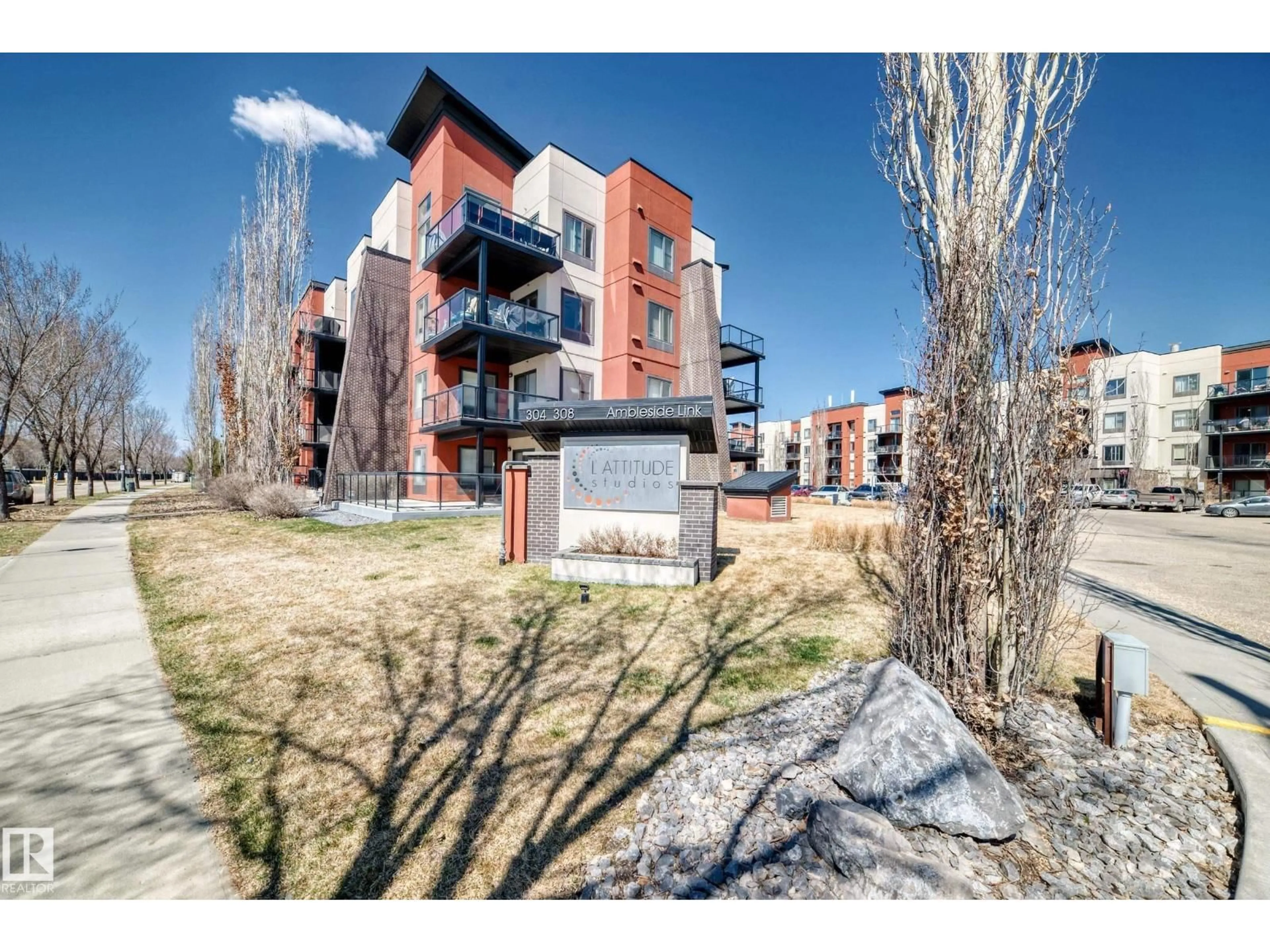 A pic from outside/outdoor area/front of a property/back of a property/a pic from drone, unknown for 308 - 230 AMBLESIDE LINK, Edmonton Alberta T6W0V3