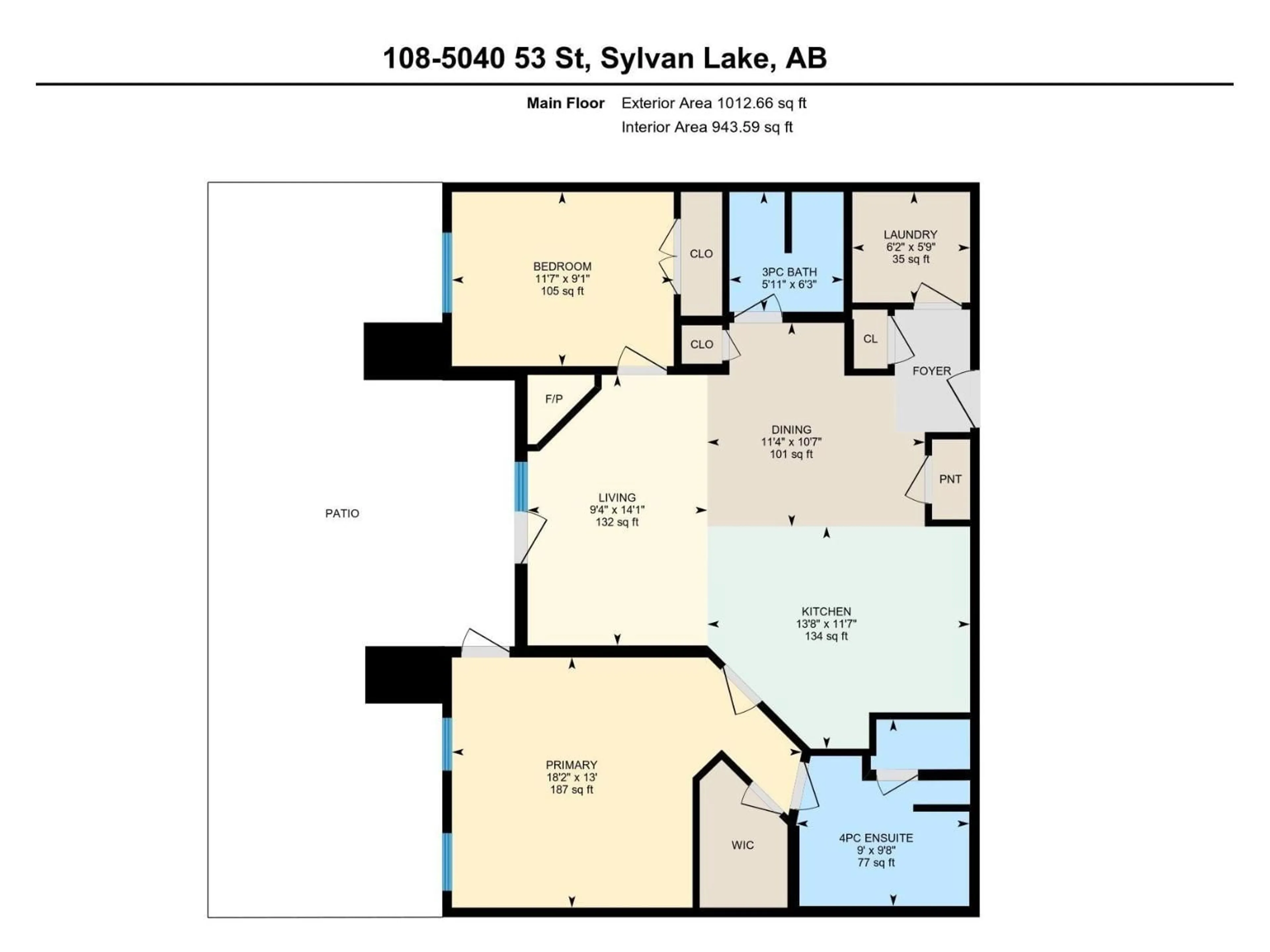 Floor plan for 108 - 5040 53 ST, Sylvan Lake Alberta T4S0A1