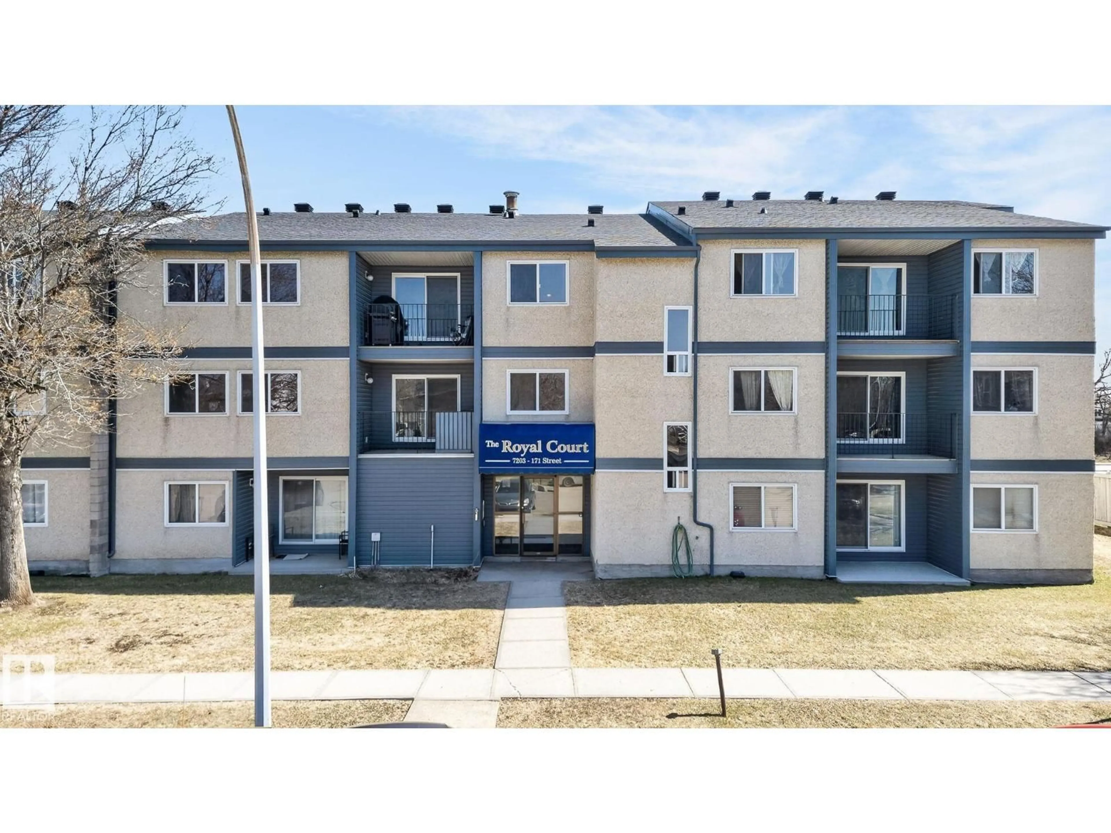 A pic from outside/outdoor area/front of a property/back of a property/a pic from drone, building for 301 - 7203 171 ST NW, Edmonton Alberta T5T2R1
