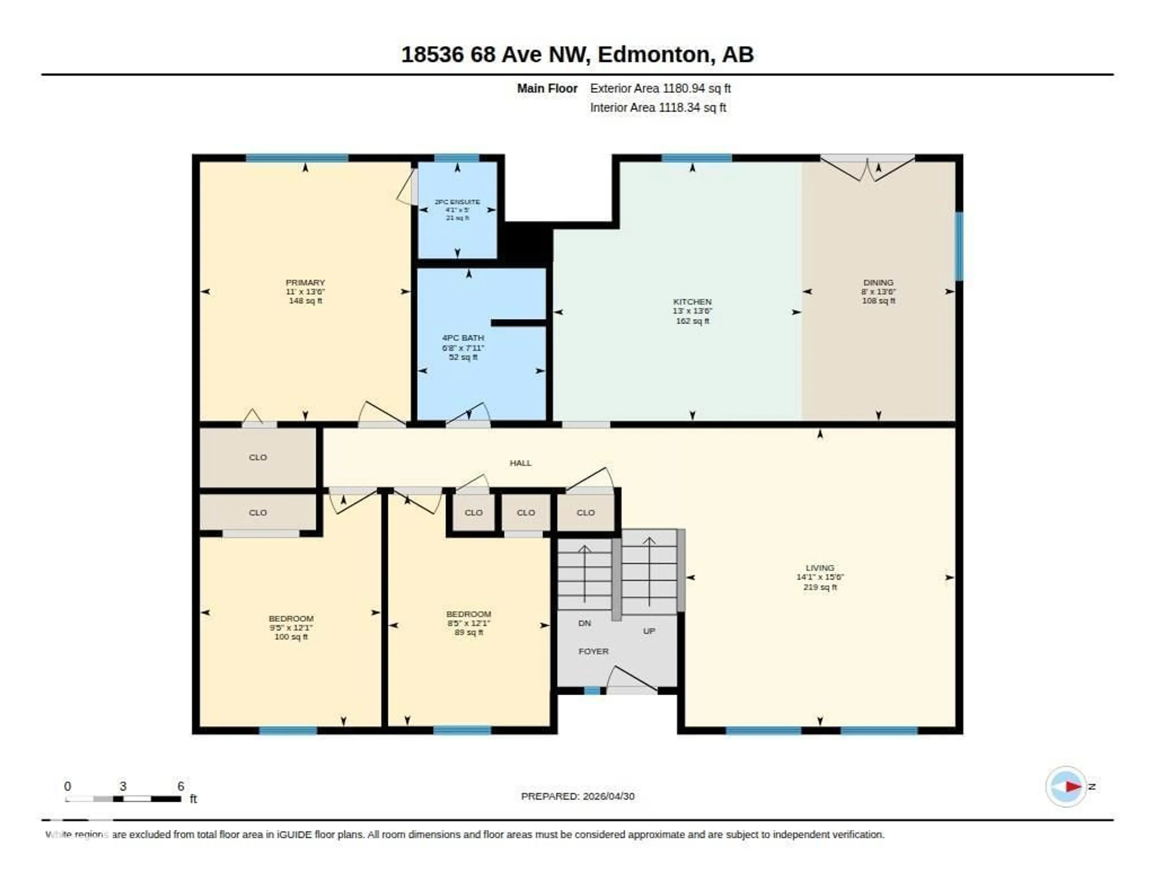 Floor plan for 18536 68 AV, Edmonton Alberta T5T2M7