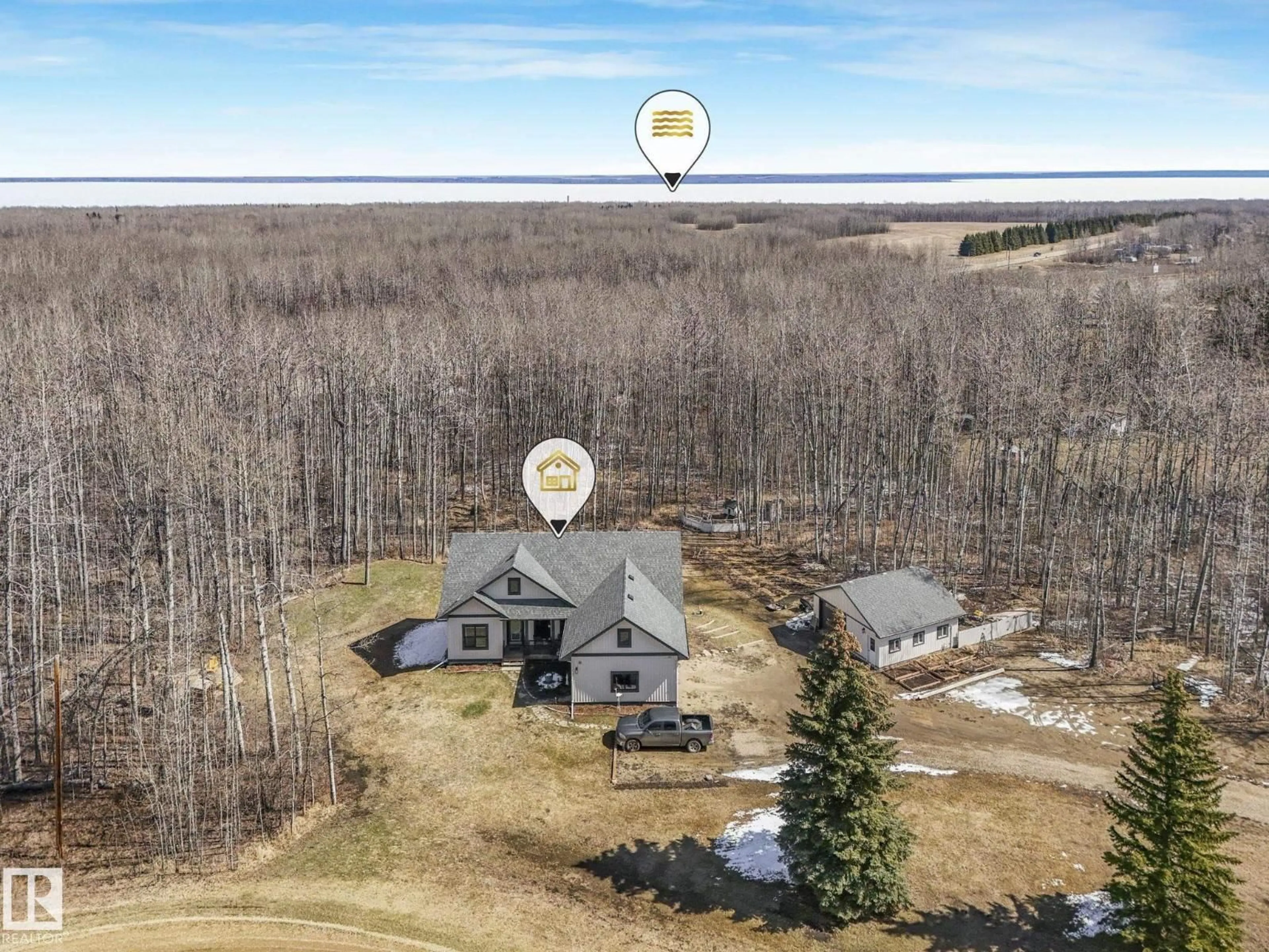 A pic from outside/outdoor area/front of a property/back of a property/a pic from drone, water/lake/river/ocean view for 20 465070 RGE ROAD 20, Rural Wetaskiwin County Alberta T0C2V0