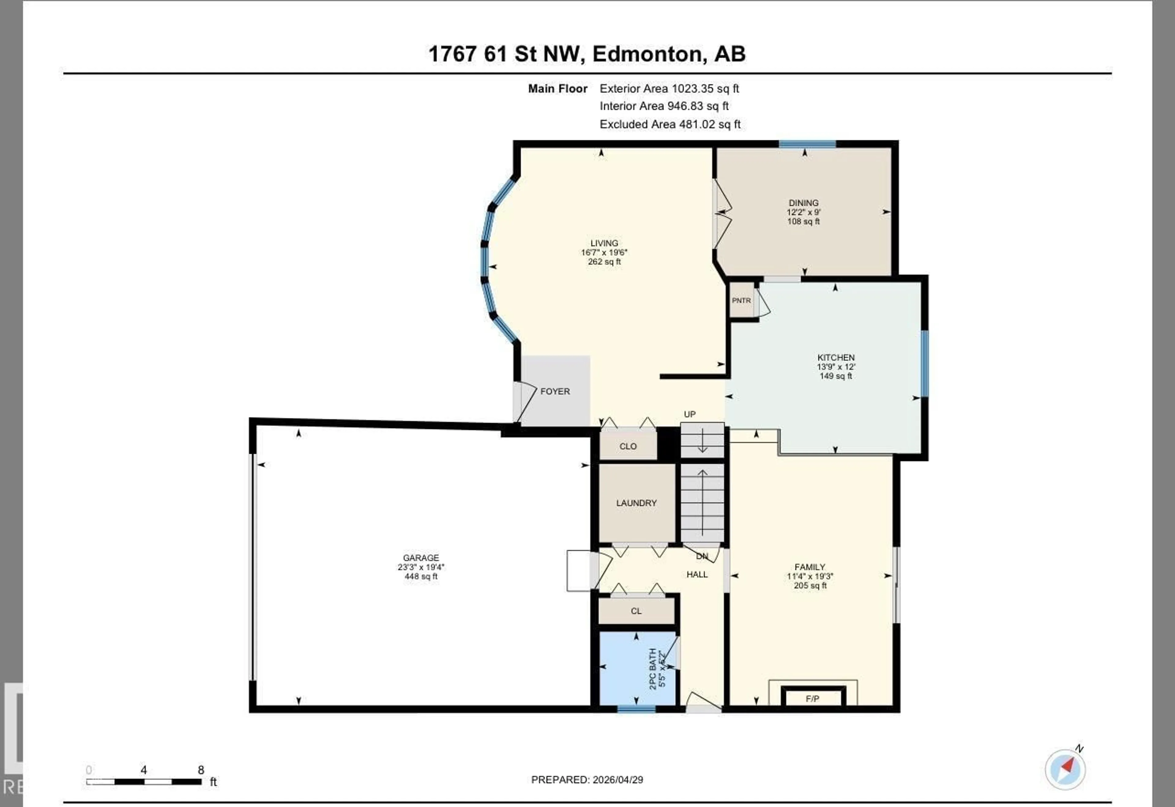 Floor plan for NW - 1767 61 ST, Edmonton Alberta T6L1X5