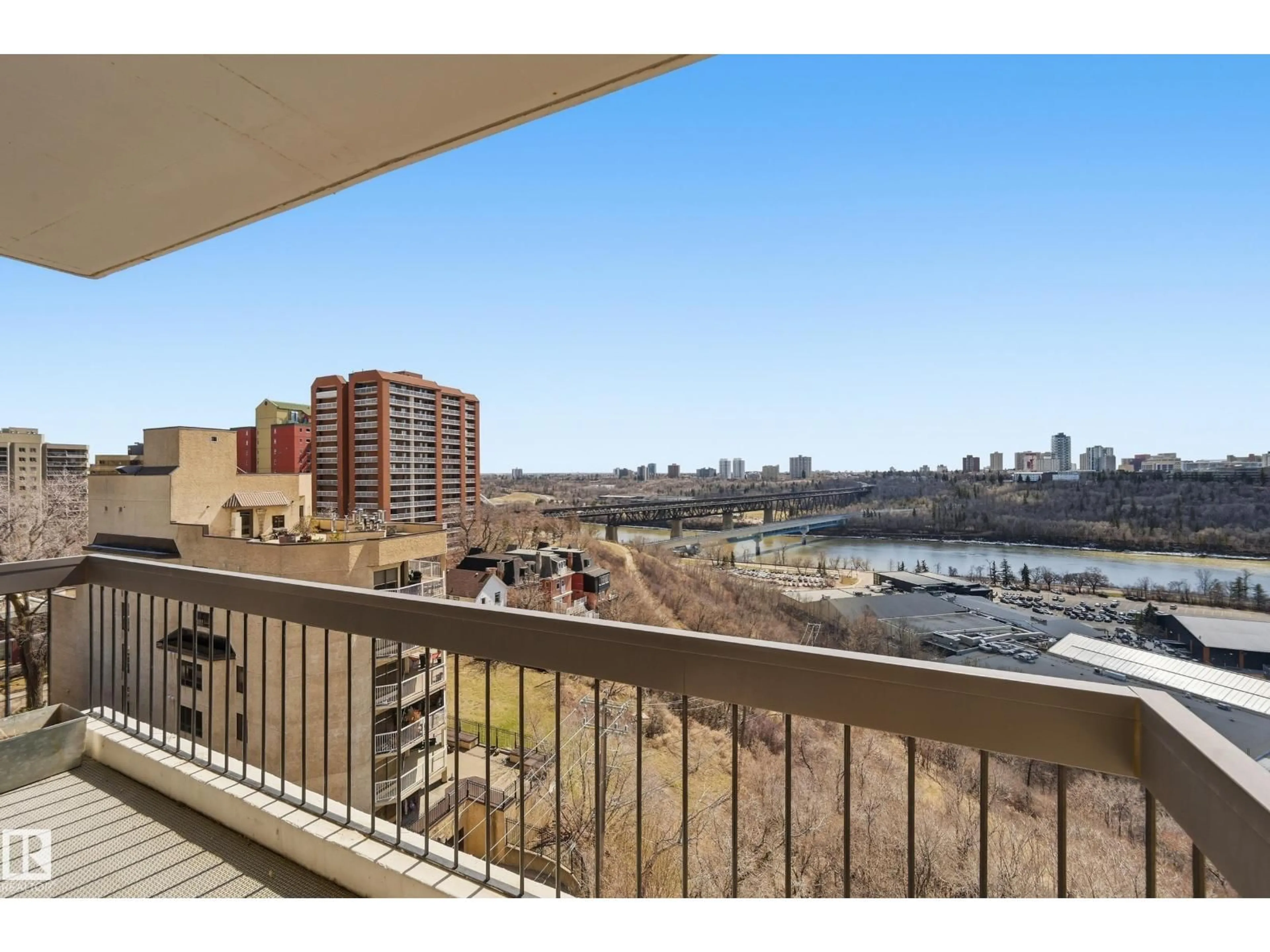 Balcony in the apartment, water/lake/river/ocean view for 904 - 9737 112 ST, Edmonton Alberta T5K1L3