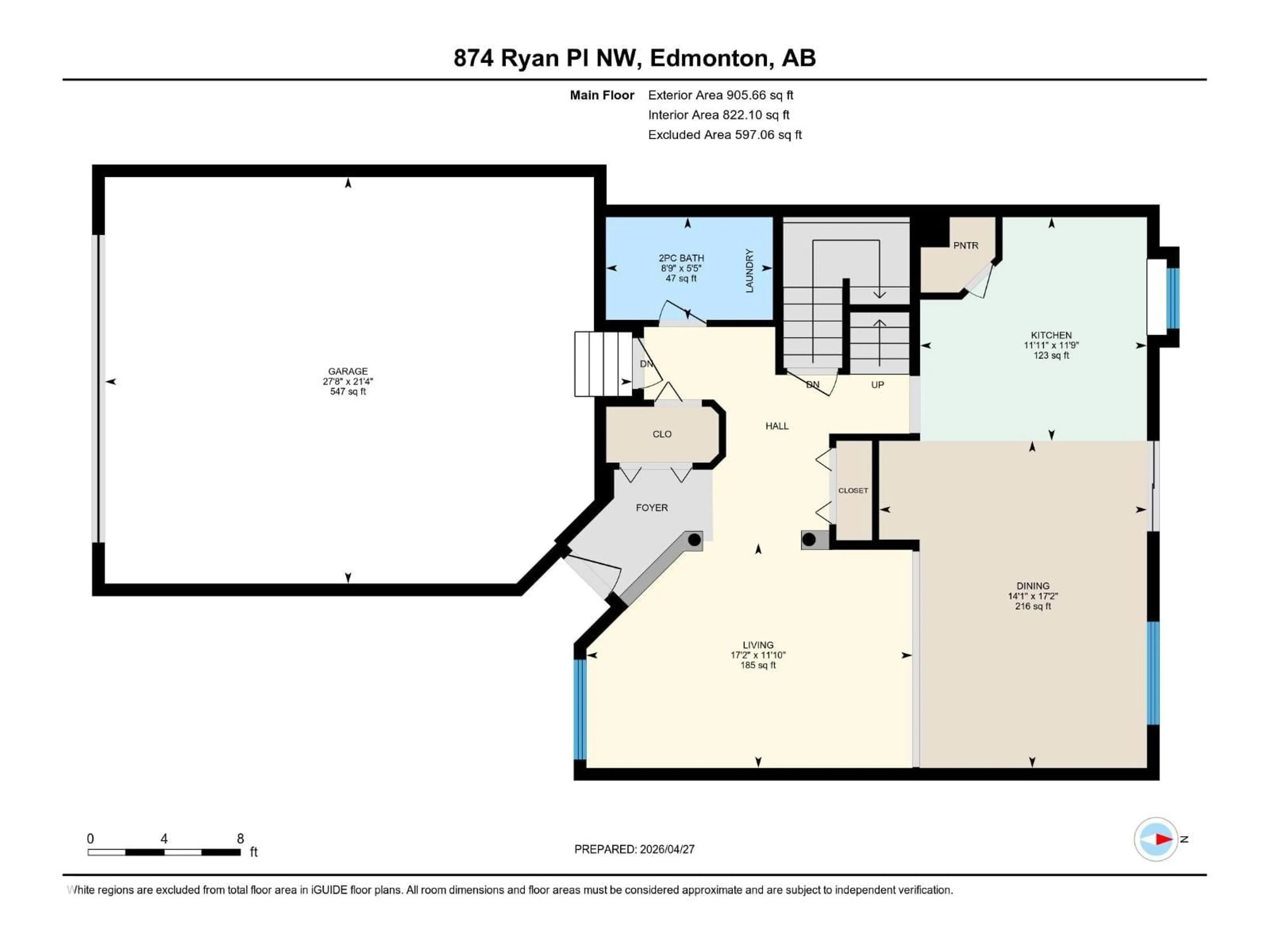 Floor plan for 874 RYAN PL, Edmonton Alberta T6R2N1