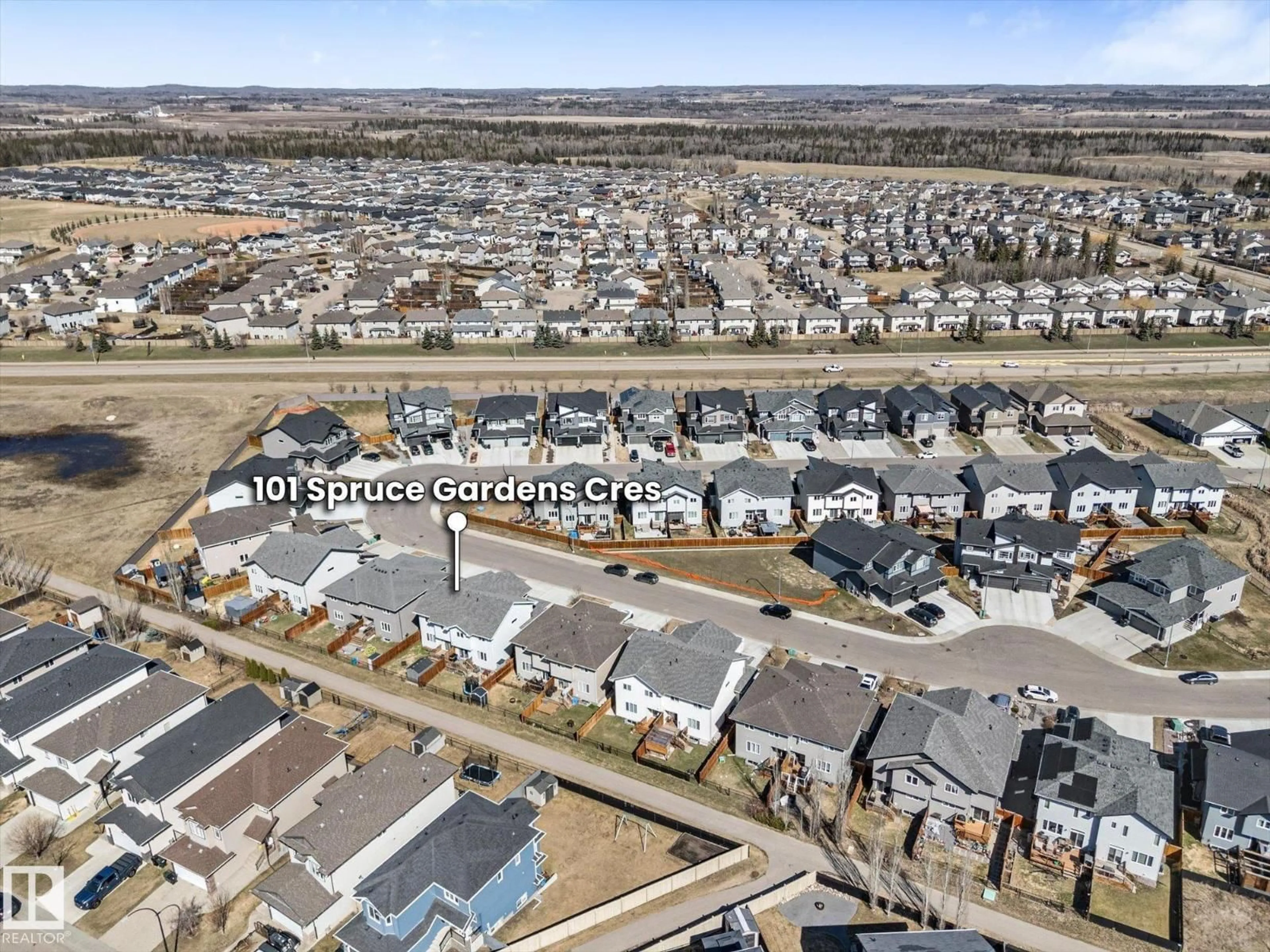 A pic from outside/outdoor area/front of a property/back of a property/a pic from drone, street for 101 SPRUCE GARDENS CR, Spruce Grove Alberta T7X0J9