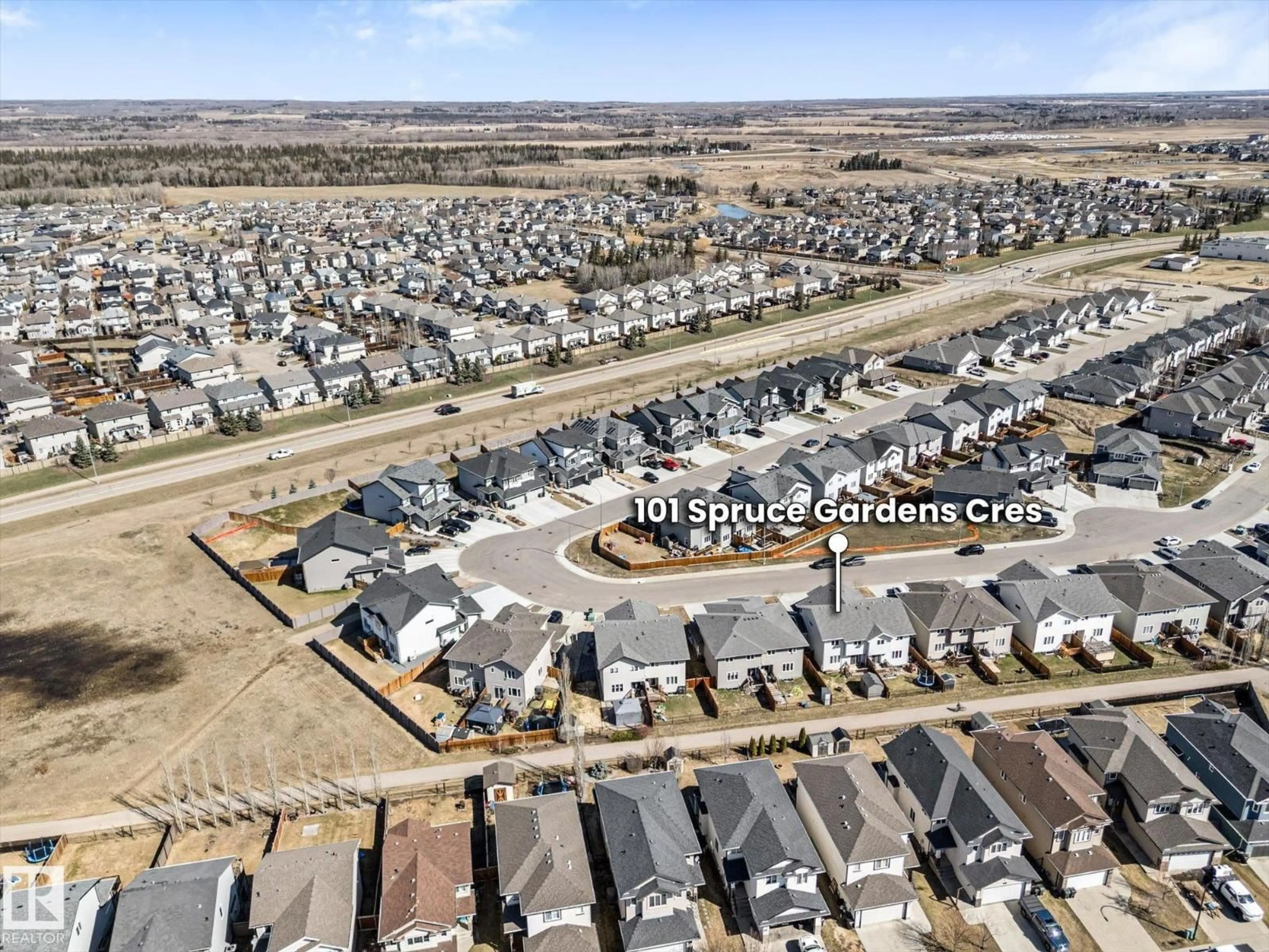 A pic from outside/outdoor area/front of a property/back of a property/a pic from drone, street for 101 SPRUCE GARDENS CR, Spruce Grove Alberta T7X0J9