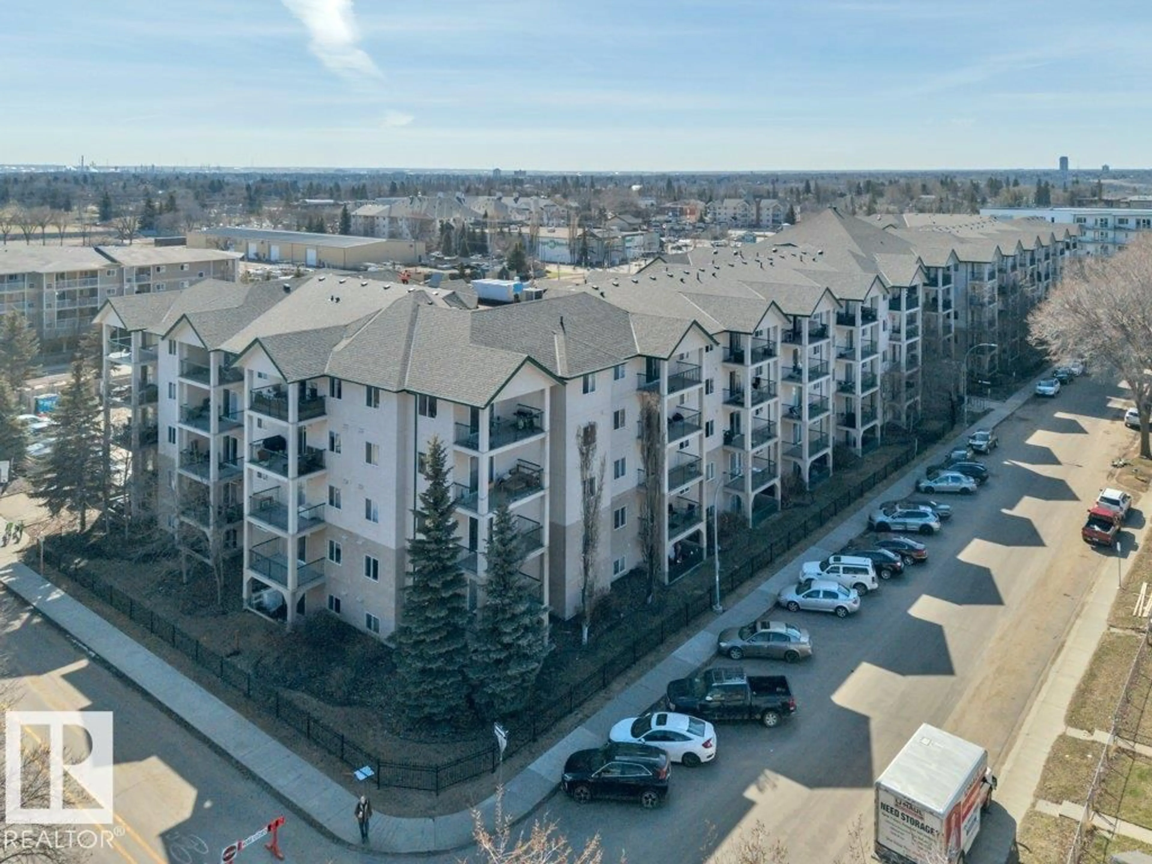 A pic from outside/outdoor area/front of a property/back of a property/a pic from drone, city buildings view from balcony for #317 - 11325 83 ST, Edmonton Alberta T5B4W5