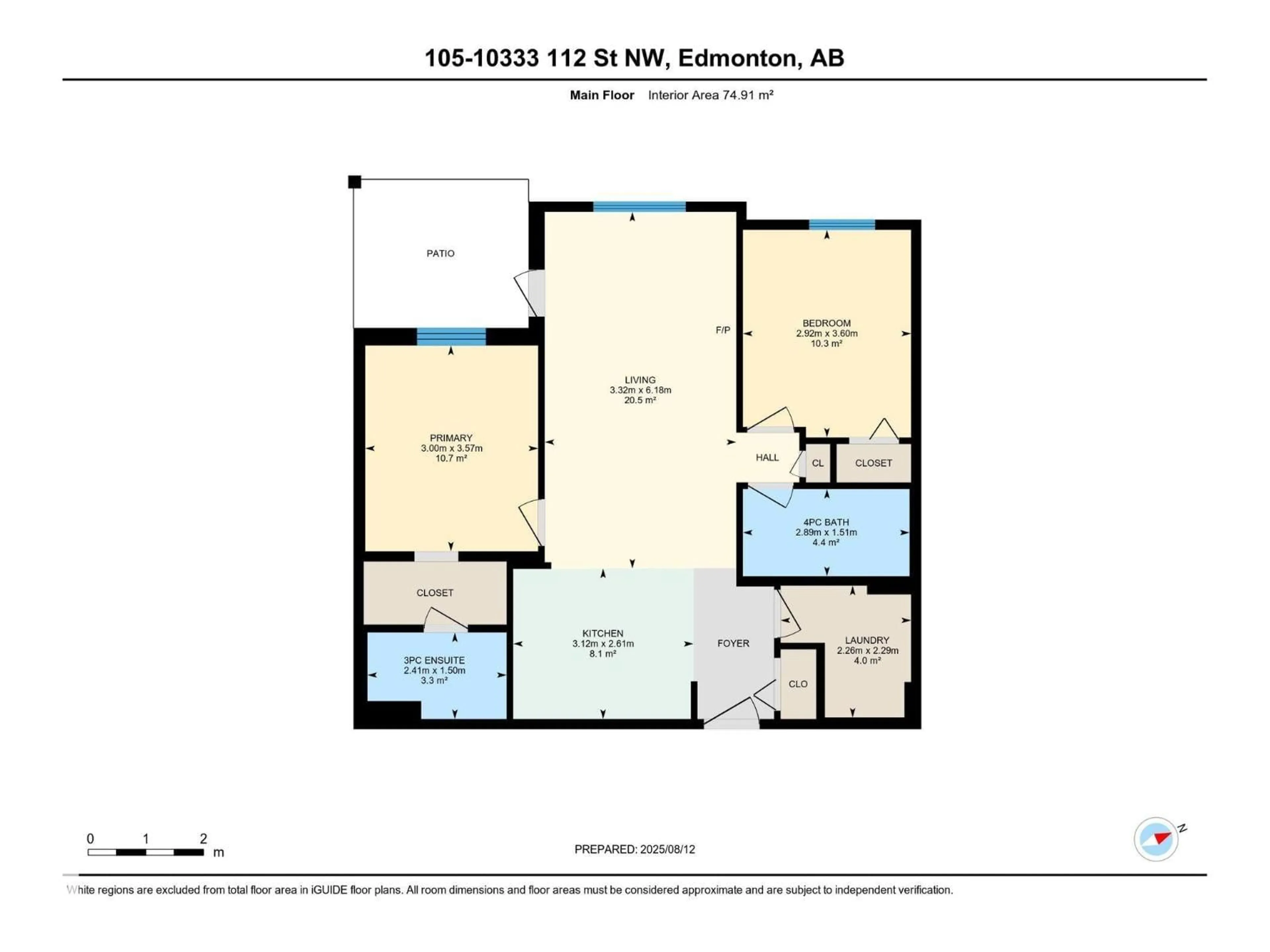 Floor plan for #105 - 10333 112 ST, Edmonton Alberta T5K0B4