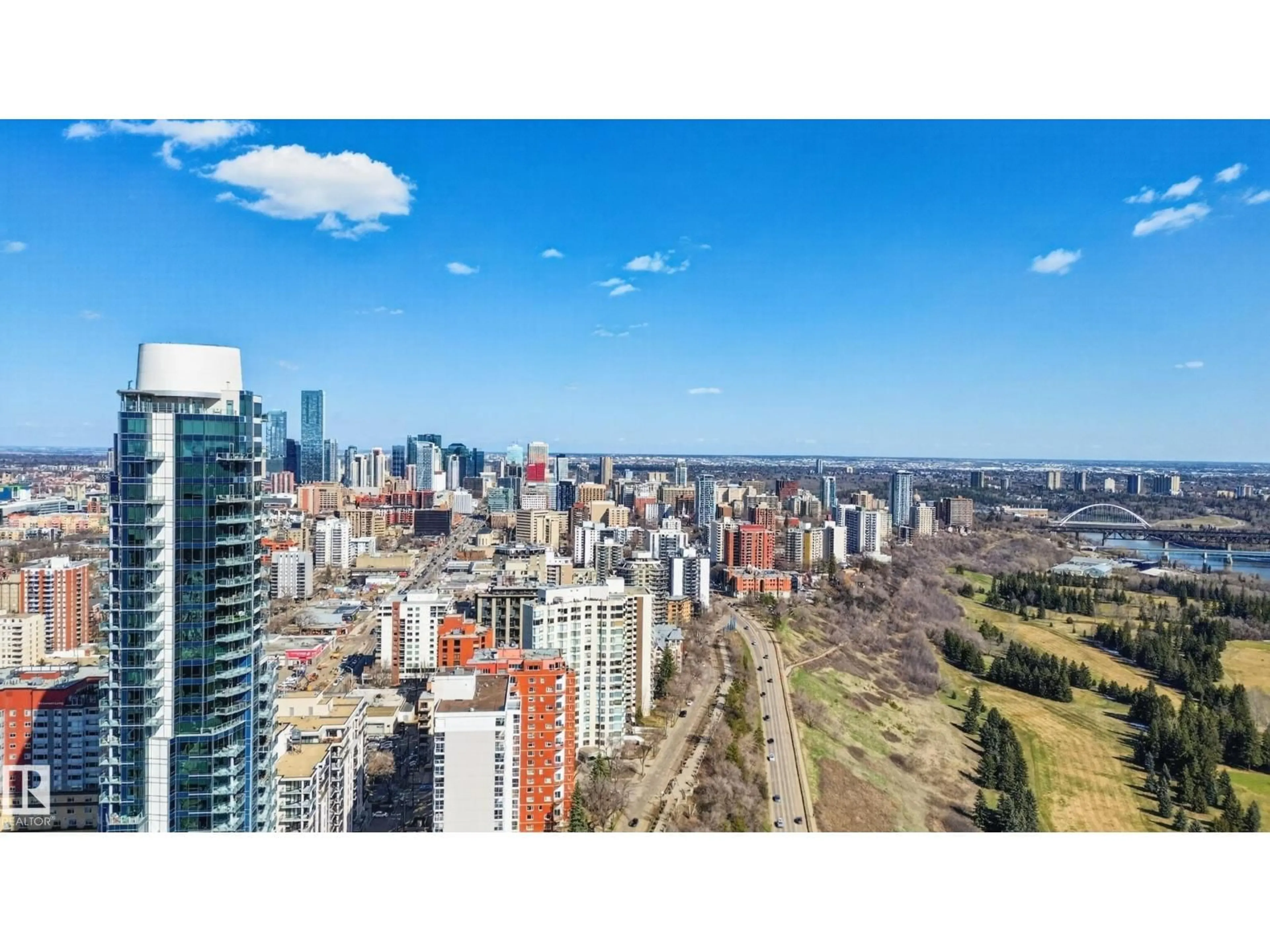 A pic from outside/outdoor area/front of a property/back of a property/a pic from drone, city buildings view from balcony for #1002 - 11933 JASPER AV, Edmonton Alberta Y5K0P1