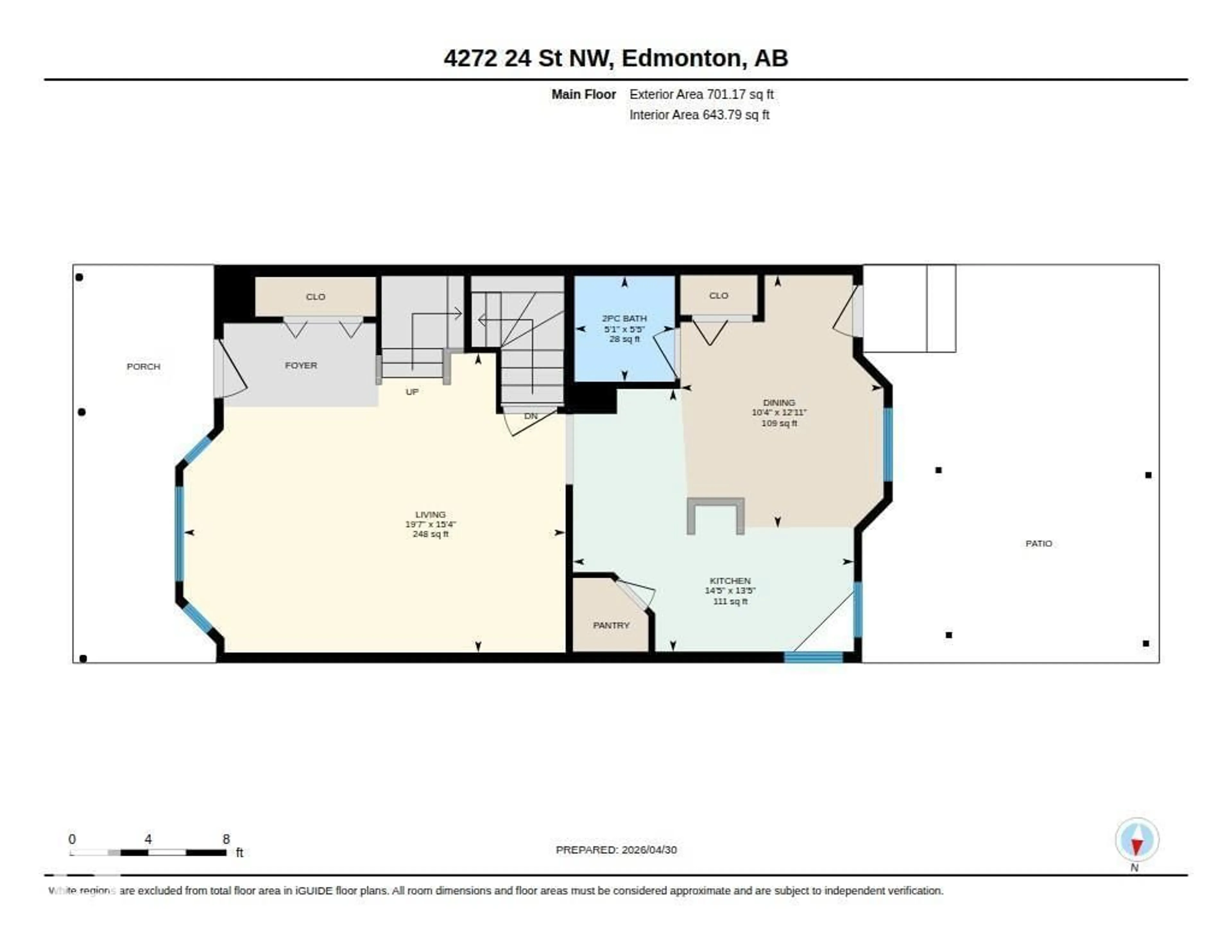 Floor plan for 4272 24 ST, Edmonton Alberta T5T1L9