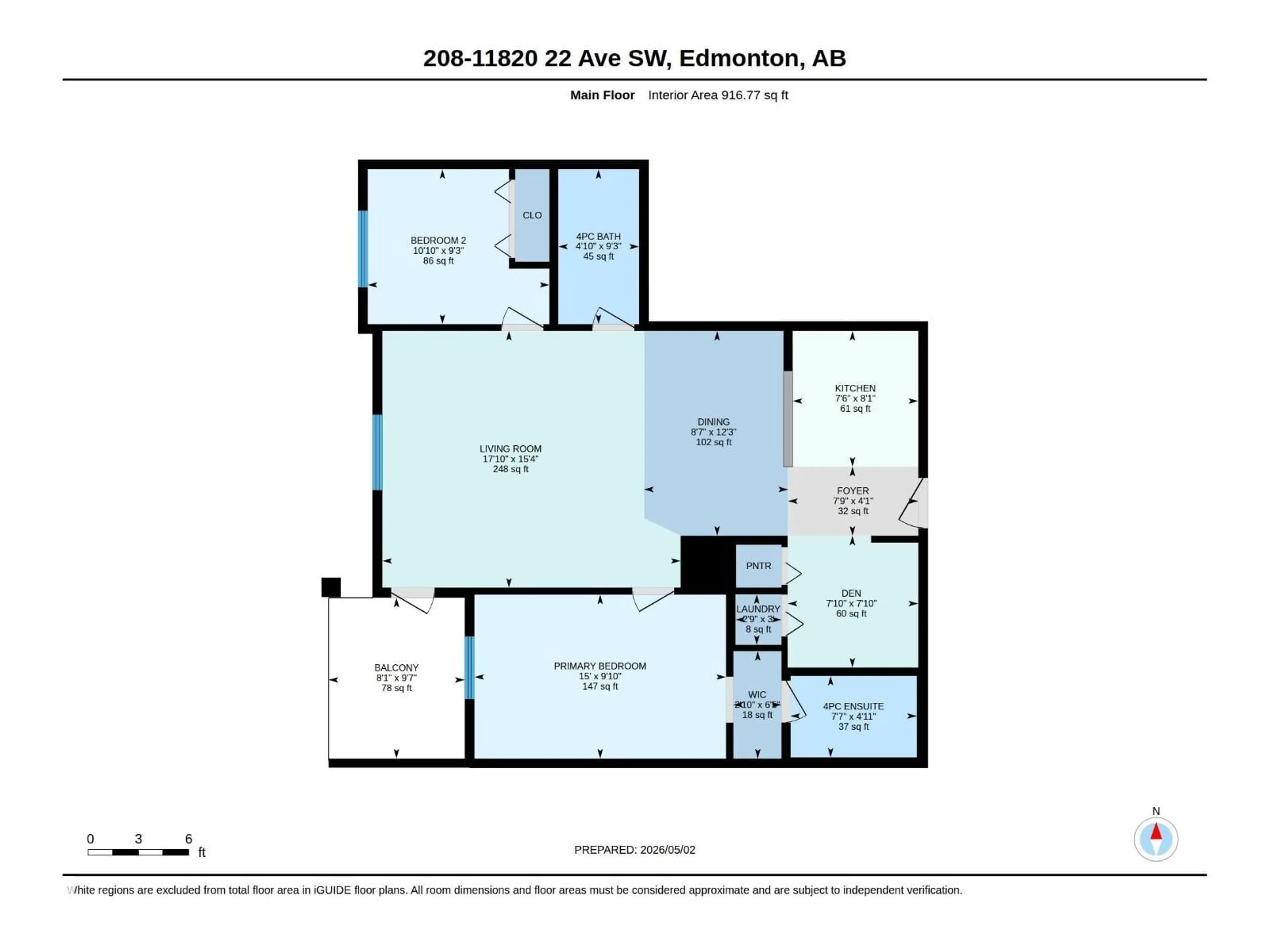Floor plan for #208 - 11820 22 AV, Edmonton Alberta T6W2A2