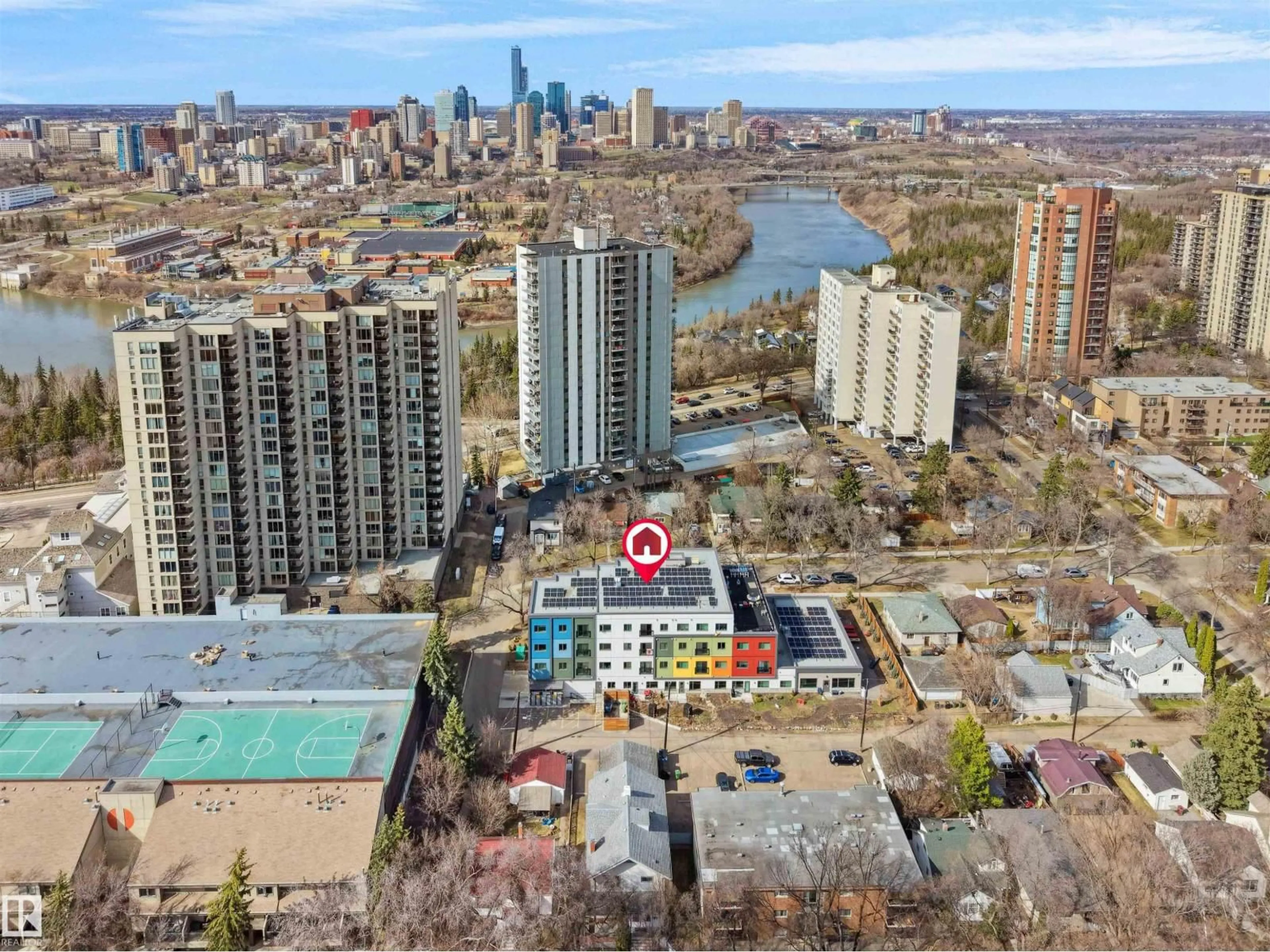 A pic from outside/outdoor area/front of a property/back of a property/a pic from drone, city buildings view from balcony for #403 - 10115 88 AV, Edmonton Alberta T6E2R8