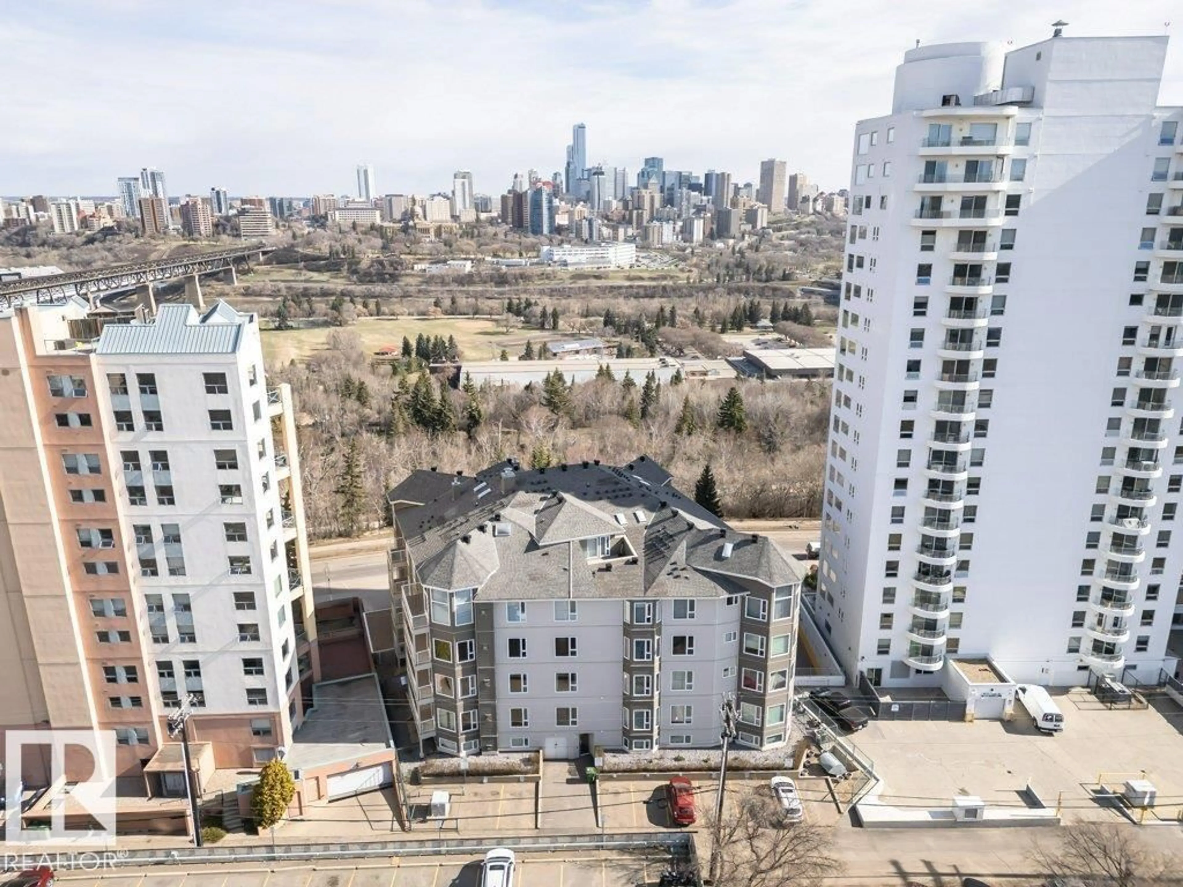 A pic from outside/outdoor area/front of a property/back of a property/a pic from drone, city buildings view from balcony for #101 - 10809 SASKATCHEWAN DR, Edmonton Alberta T6E4S5