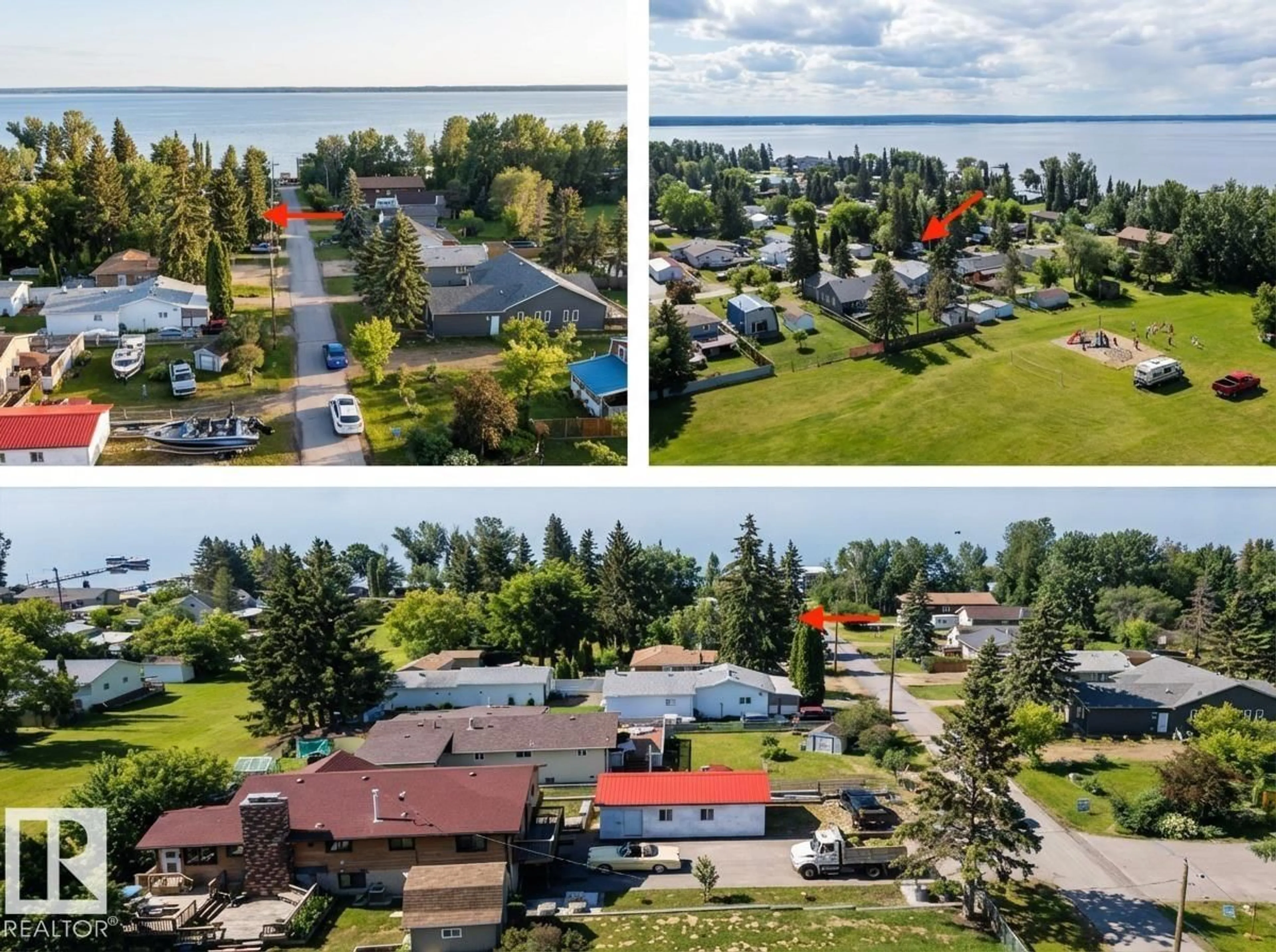 A pic from outside/outdoor area/front of a property/back of a property/a pic from drone, water/lake/river/ocean view for 408 4 STREET, Rural Lac Ste. Anne County Alberta T0E1A0