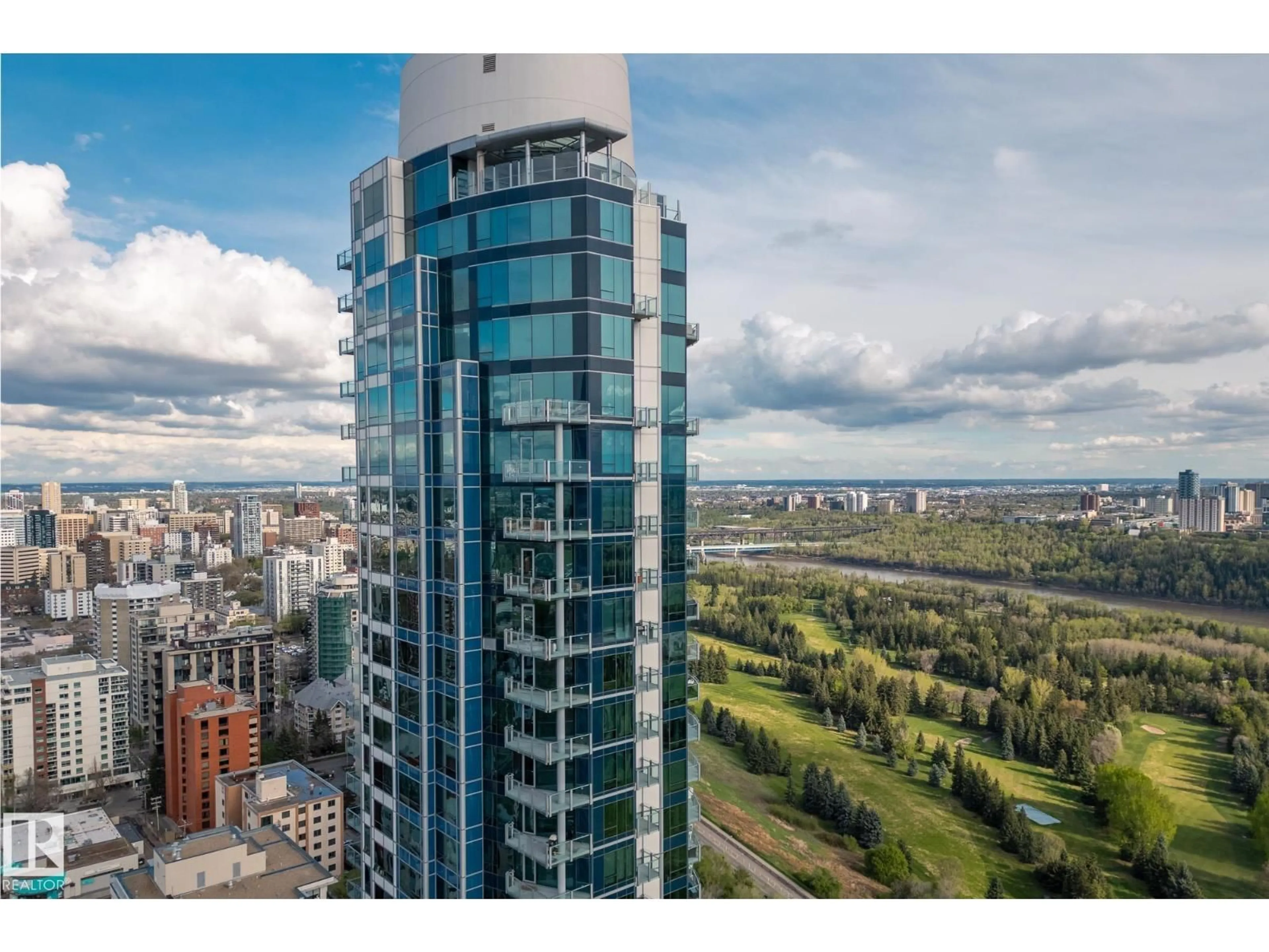 A pic from outside/outdoor area/front of a property/back of a property/a pic from drone, city buildings view from balcony for 1901 JASPER AV, Edmonton Alberta T5K0P1