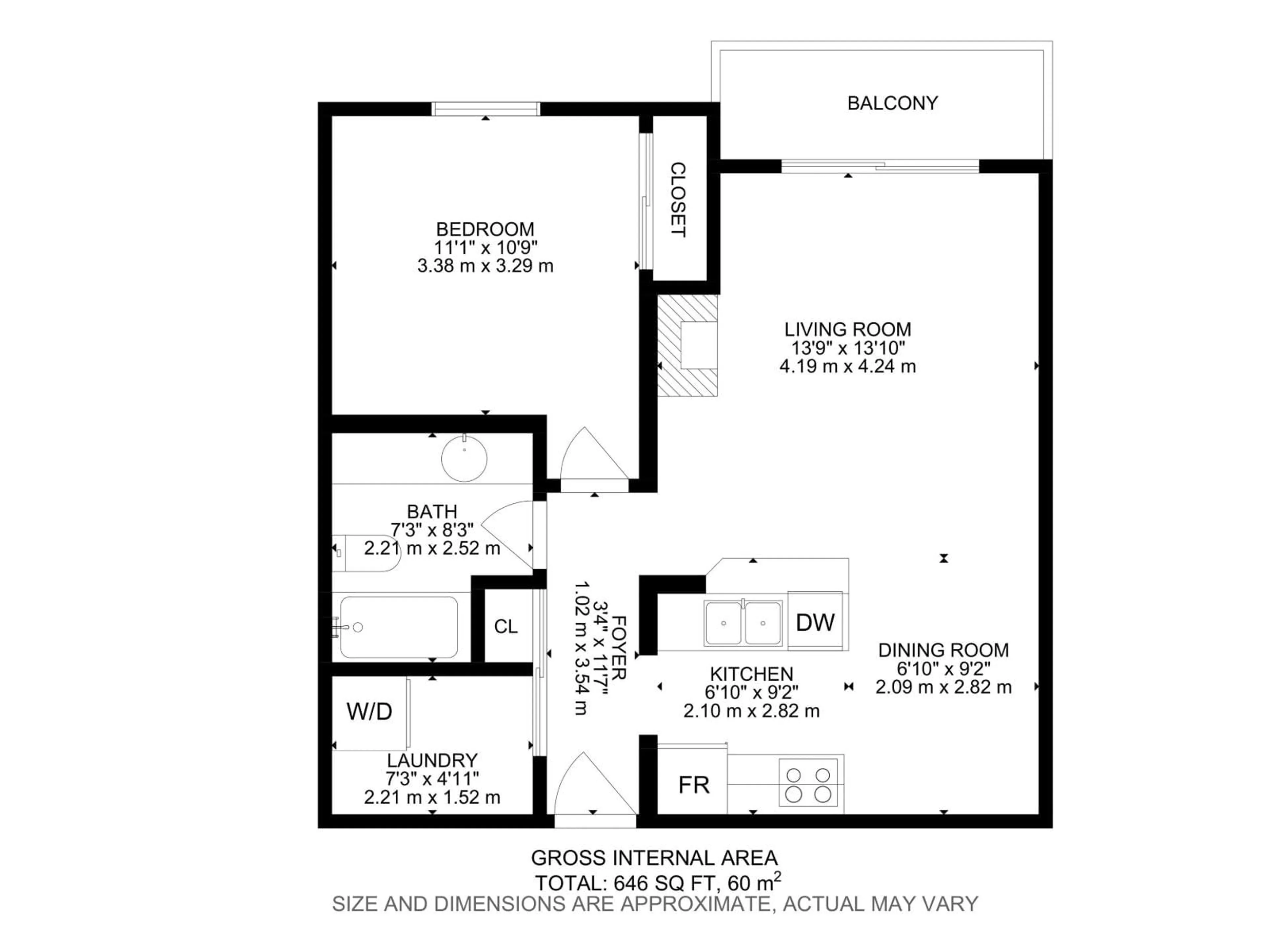 Floor plan for 214 - 17011 67 AV NW, Edmonton Alberta T5T6Y6