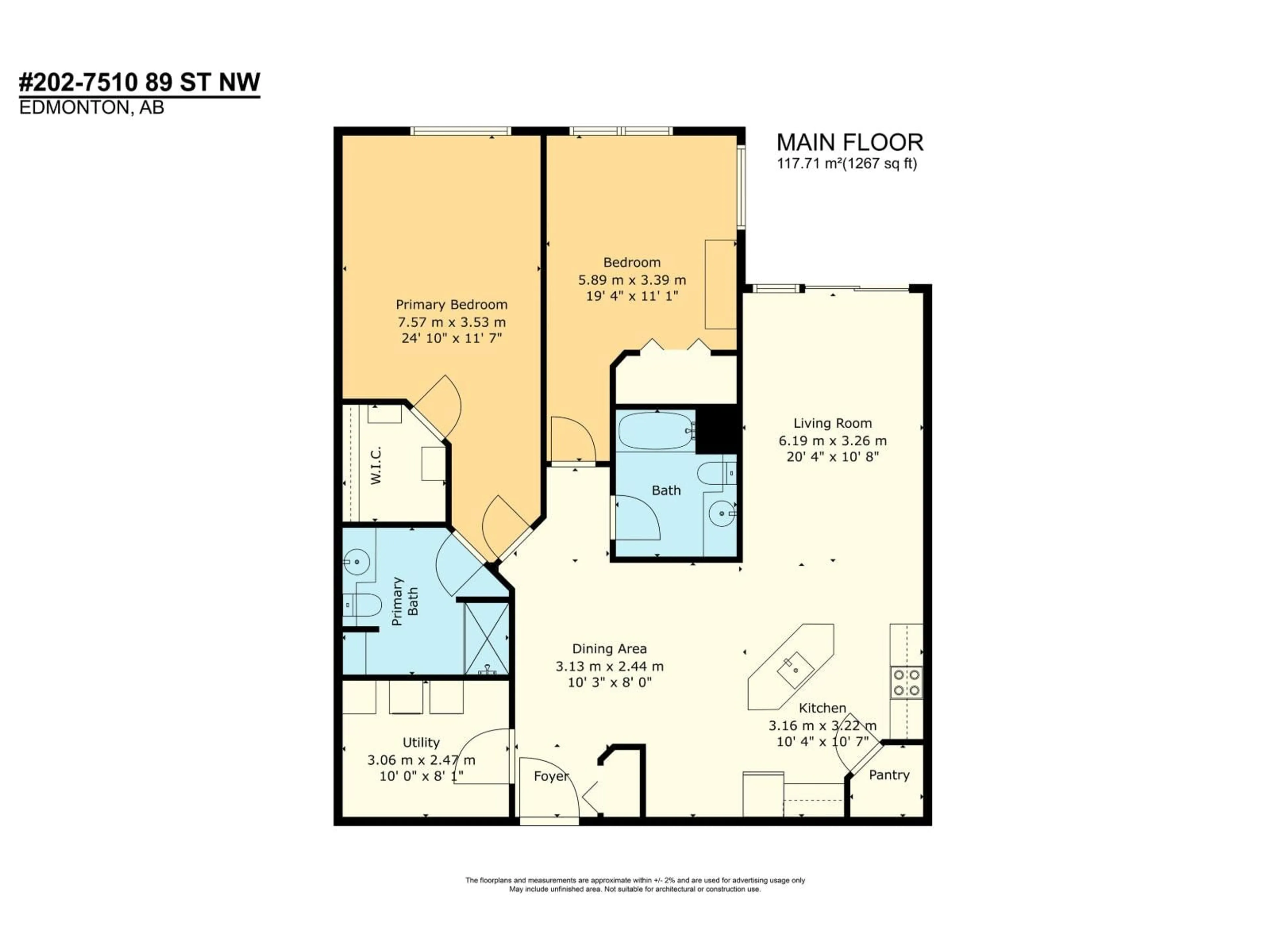 Floor plan for 202 - 7510 89 ST, Edmonton Alberta T6C0X5